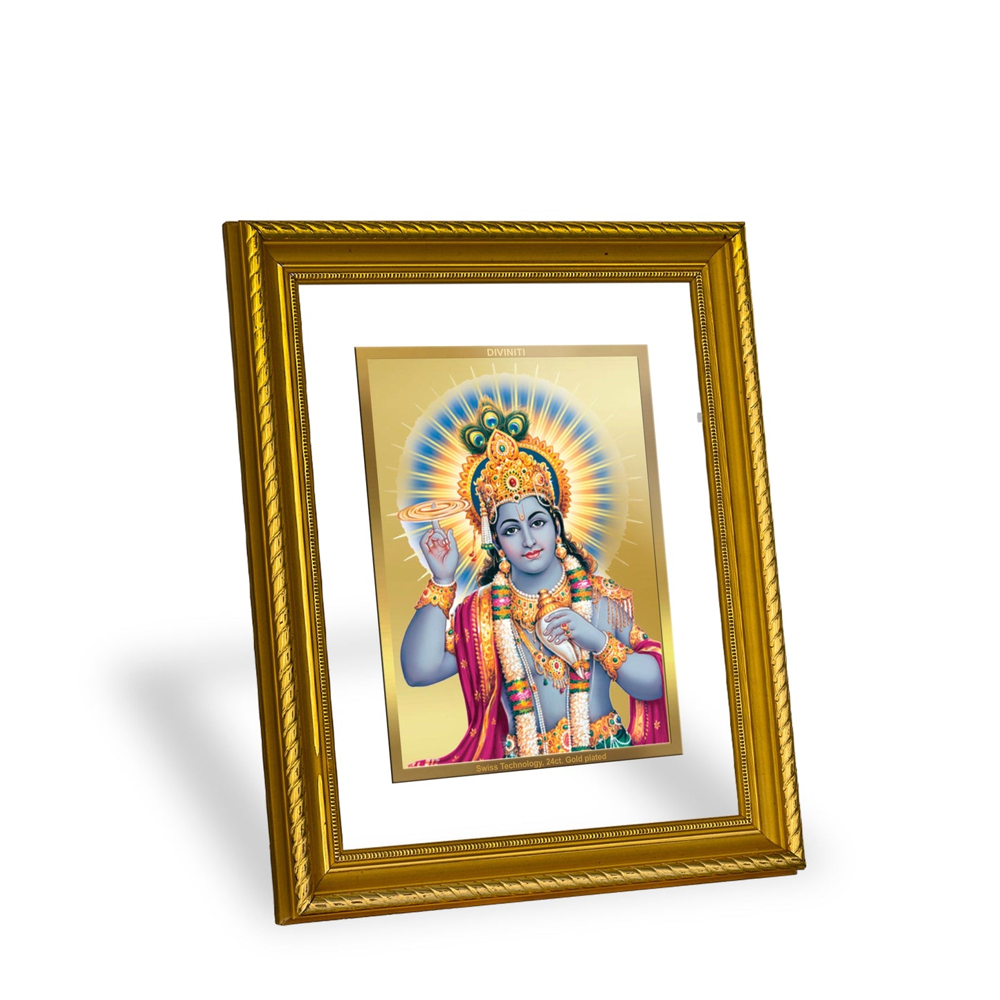 DIVINITI Vishnu Gold Plated Wall Photo Frame, Table Decor| DG Frame 056 Size 2.5 and 24K Gold Plated Foil (28 CM X 23 CM)