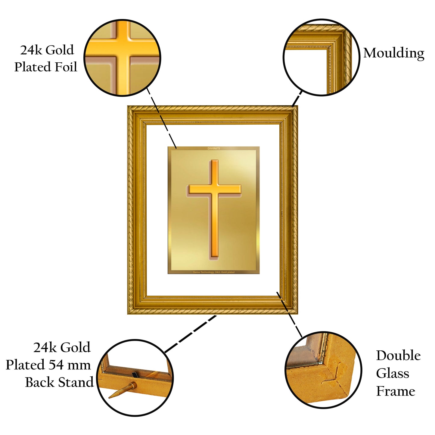 DIVINITI Holy Cross Gold Plated Wall Photo Frame, Table Decor| DG Frame 056 Size 2.5 and 24K Gold Plated Foil(28 CM X 23 CM)