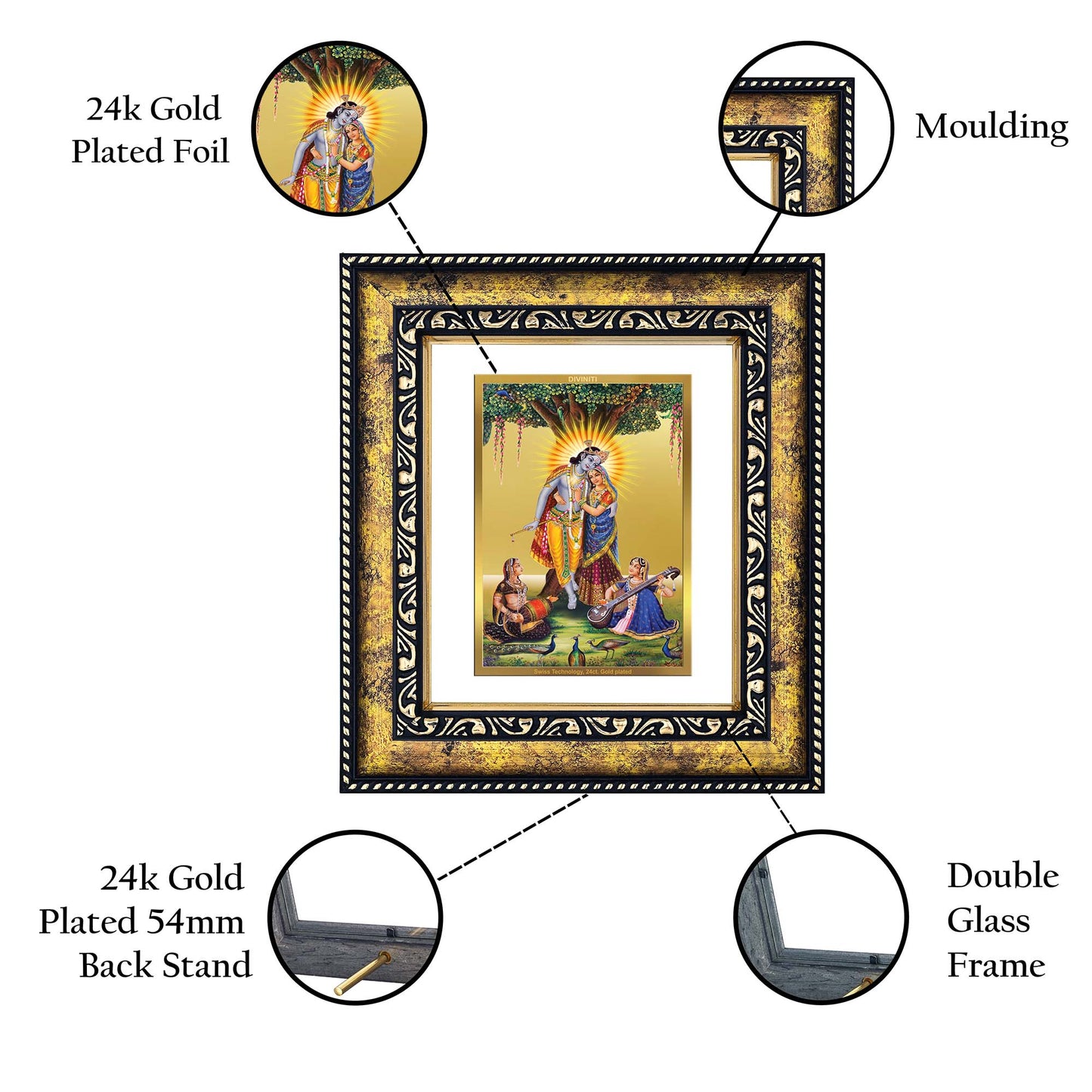 DIVINITI Radha Krishna Gold Plated Wall Photo Frame, Table Decor| DG Frame 113 Size 2 and 24K Gold Plated Foil (23.5 CM X 19.5 CM)