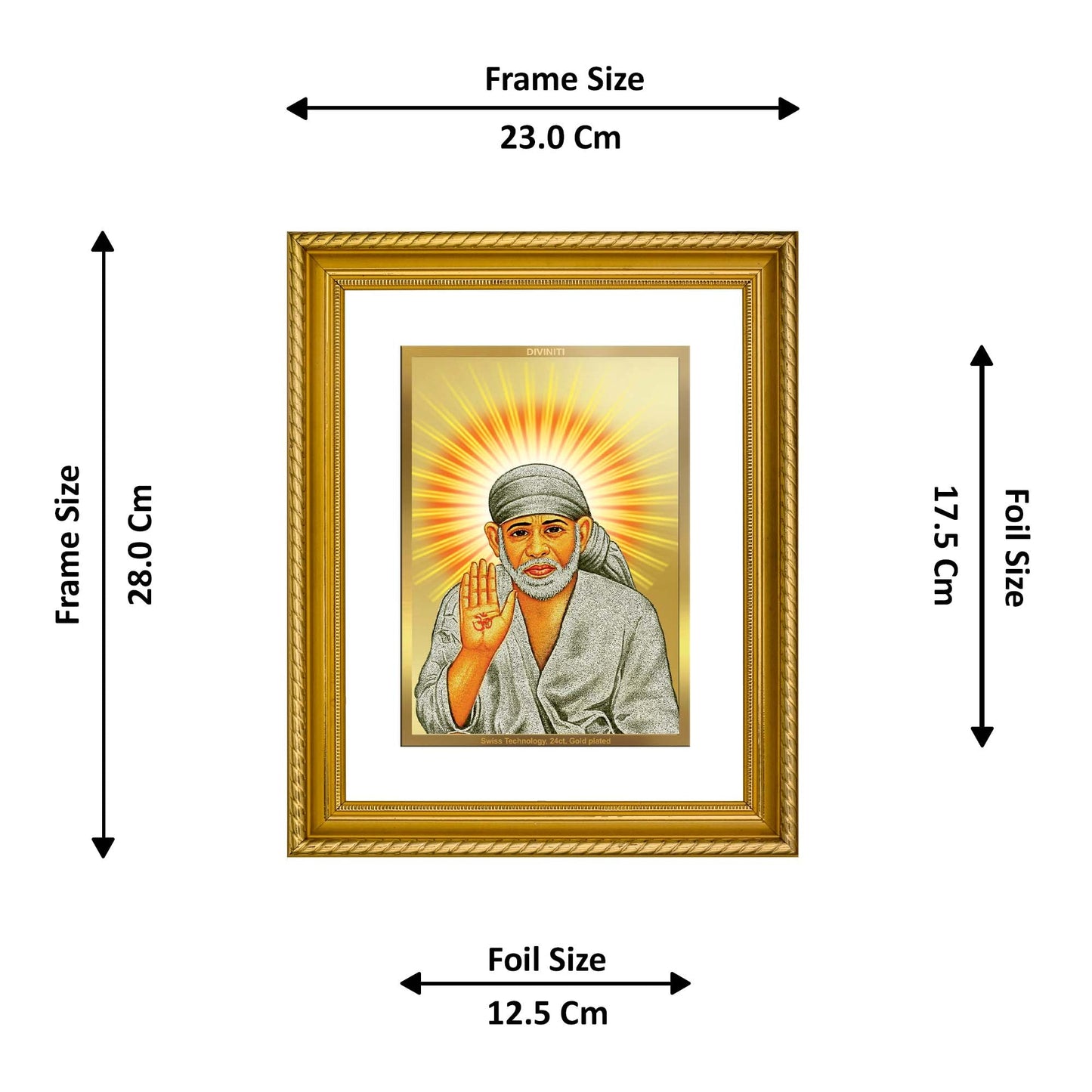 DIVINITI Shirdi Sai Baba Gold Plated Wall Photo Frame, Table Decor| DG Frame 056 Size 3 and 24K Gold Plated Foil (32.5 CM X 25.5 CM)