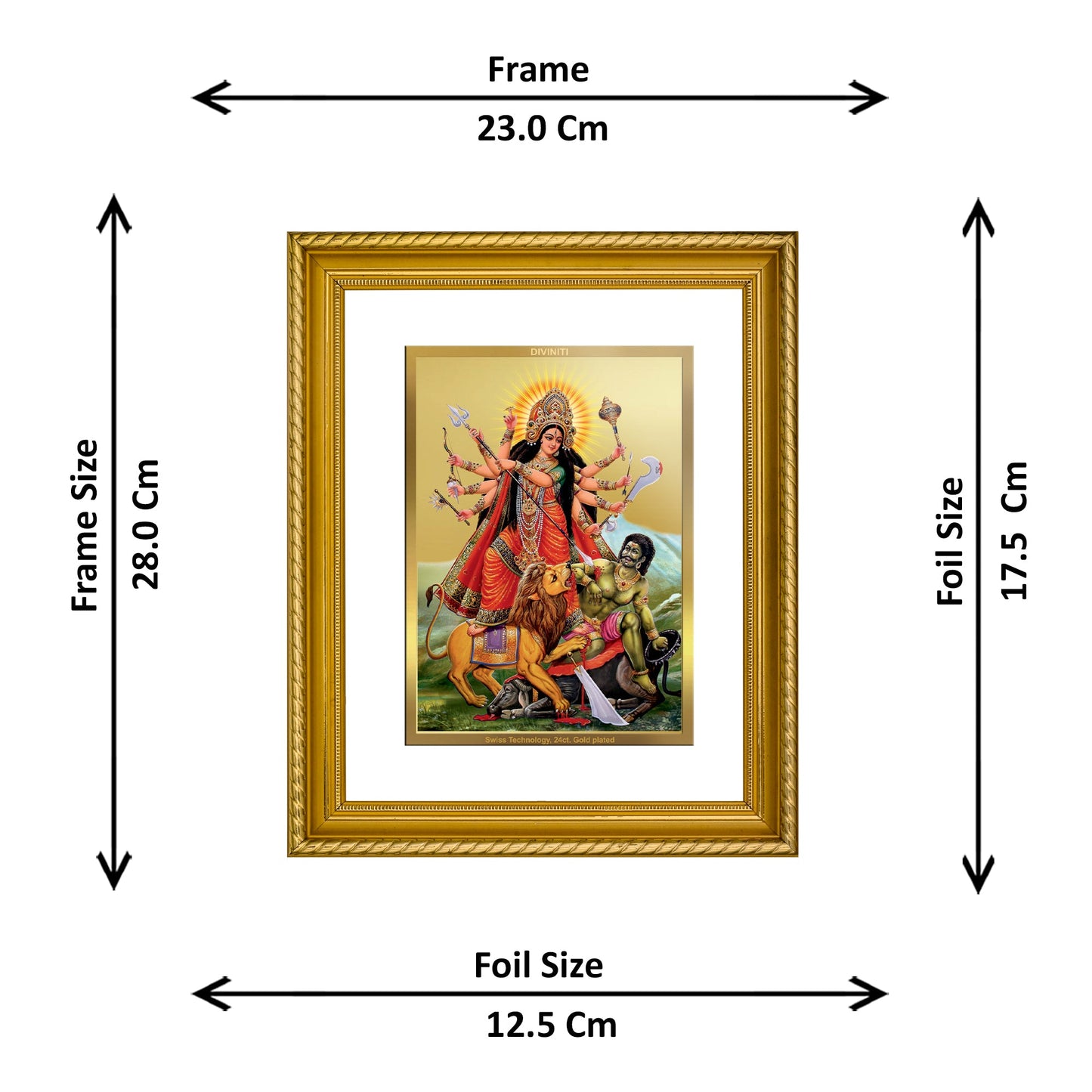 DIVINITI Goddess Durga Gold Plated Wall Photo Frame, Table Decor| DG Frame 056 Size 2.5 and 24K Gold Plated Foil (28 CM X 23 CM)