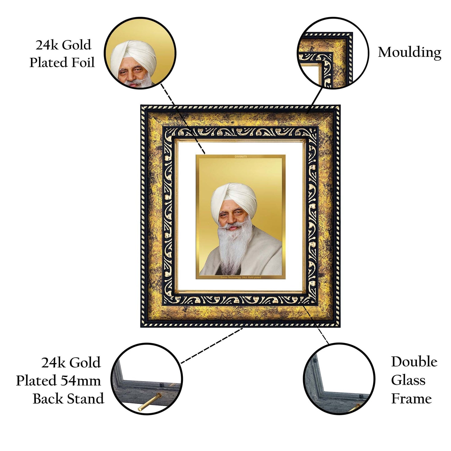 DIVINITI Radha Swami Gold Plated Wall Photo Frame, Table Decor| DG Frame 113 Size 2 and 24K Gold Plated Foil (23.5 CM X 19.5 CM)