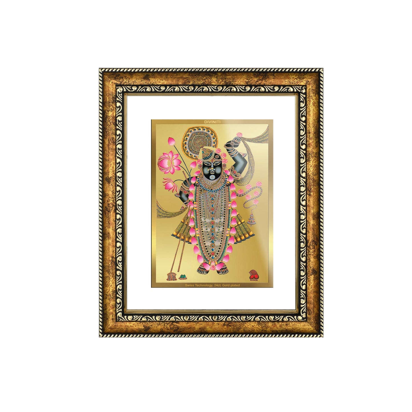 DIVINITI Shrinathji Gold Plated Wall Photo Frame, Table Decor| DG Frame 113 Size 3 and 24K Gold Plated Foil (33.3 CM X 26 CM)