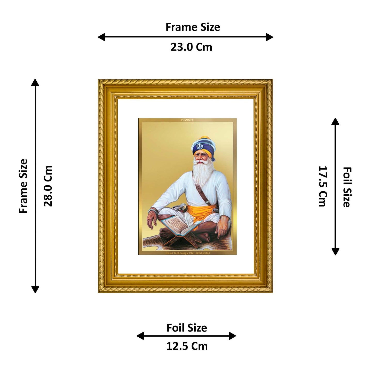 DIVINITI Baba Deep Singh Gold Plated Wall Photo Frame, Table Decor| DG Frame 056 Size 3 and 24K Gold Plated Foil (32.5 CM X 25.5 CM)