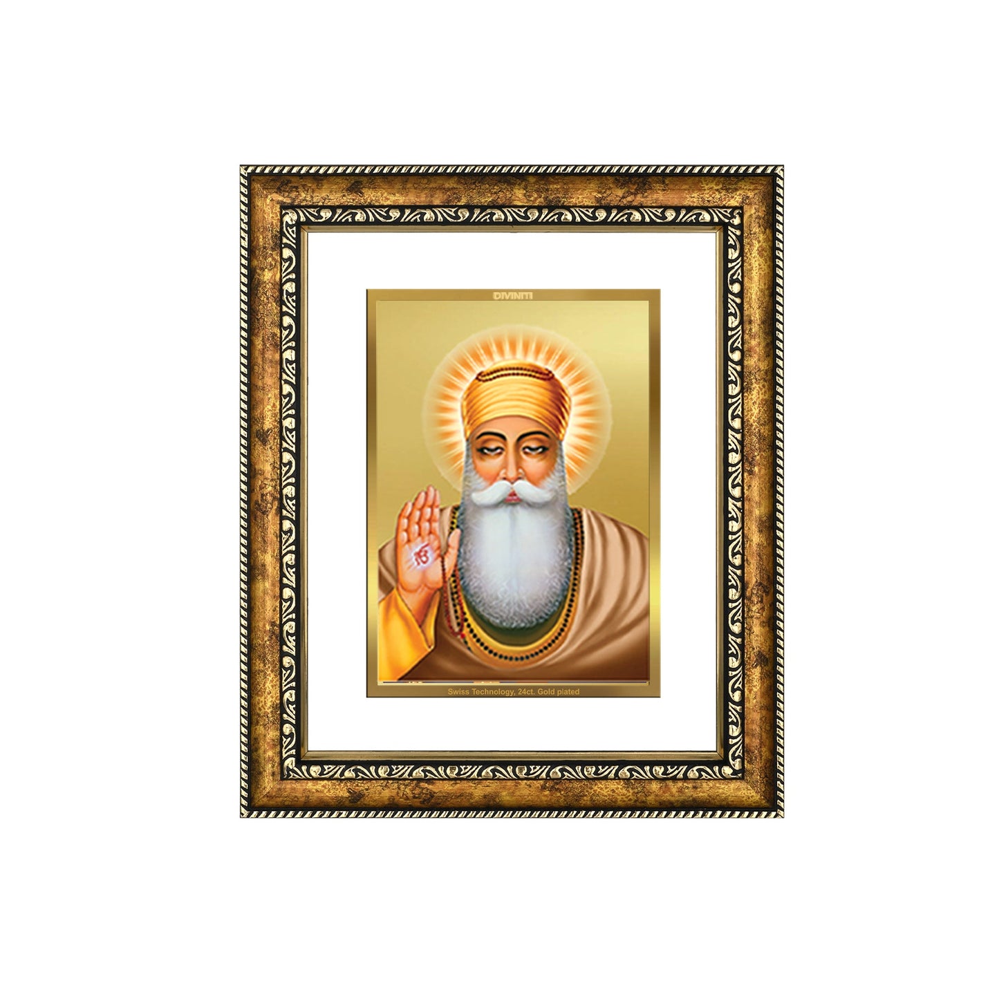 DIVINITI Guru Nanak Gold Plated Wall Photo Frame, Table Decor| DG Frame 113 Size 3 and 24K Gold Plated Foil (33.3 CM X 26 CM)