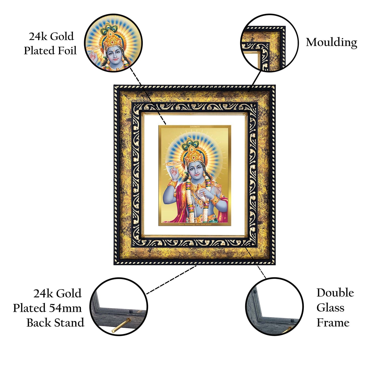 DIVINITI Vishnu Gold Plated Wall Photo Frame, Table Decor| DG Frame 113 Size 2 and 24K Gold Plated Foil (23.5 CM X 19.5 CM)