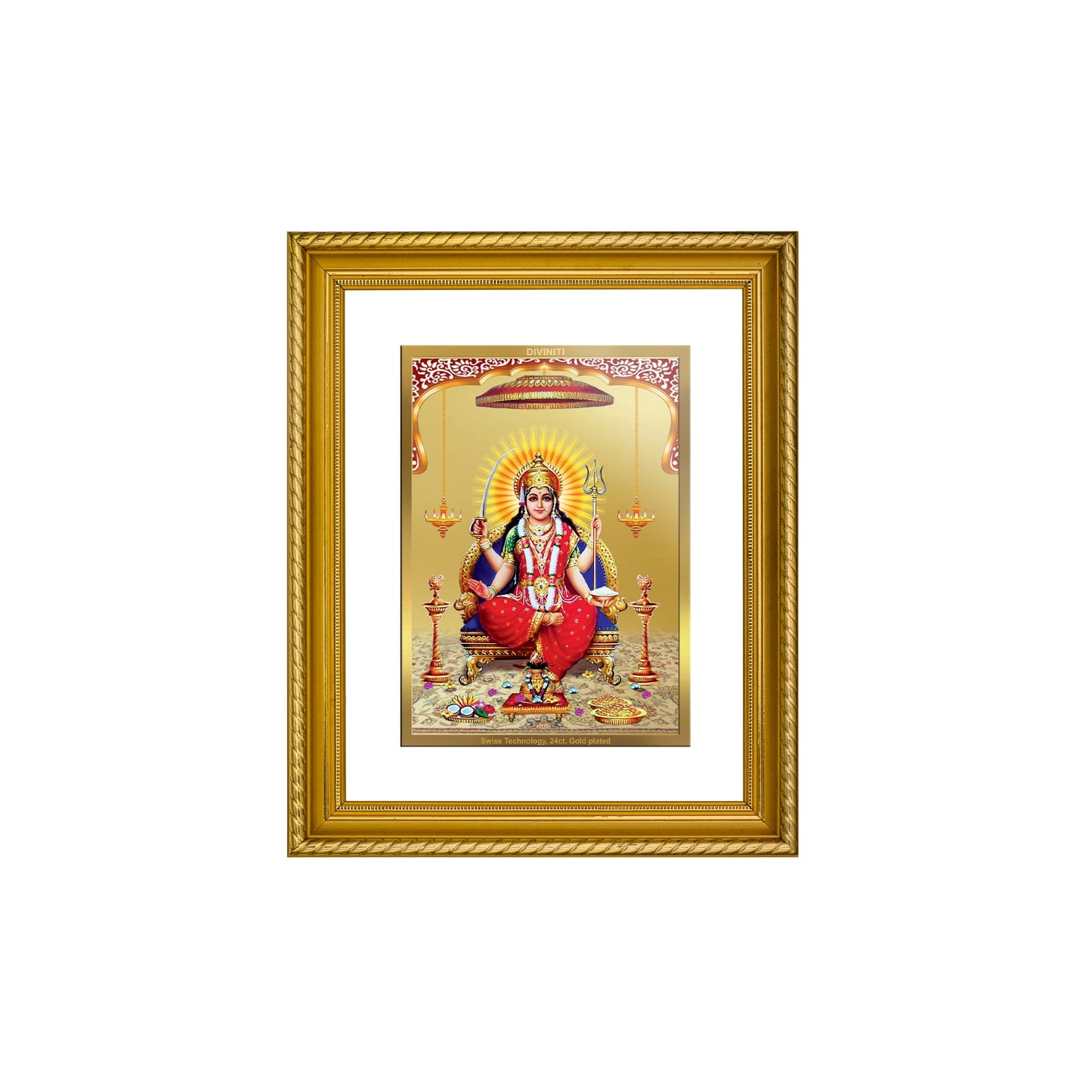 DIVINITI Santoshi Mata Gold Plated Wall Photo Frame, Table Decor| DG Frame 056 Size 2.5 and 24K Gold Plated Foil (28 CM X 23 CM)