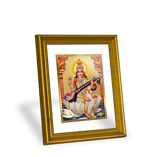 DIVINITI Saraswati Gold Plated Wall Photo Frame, Table Decor| DG Frame 056 Size 2.5 and 24K Gold Plated Foil (28 CM X 23 CM)