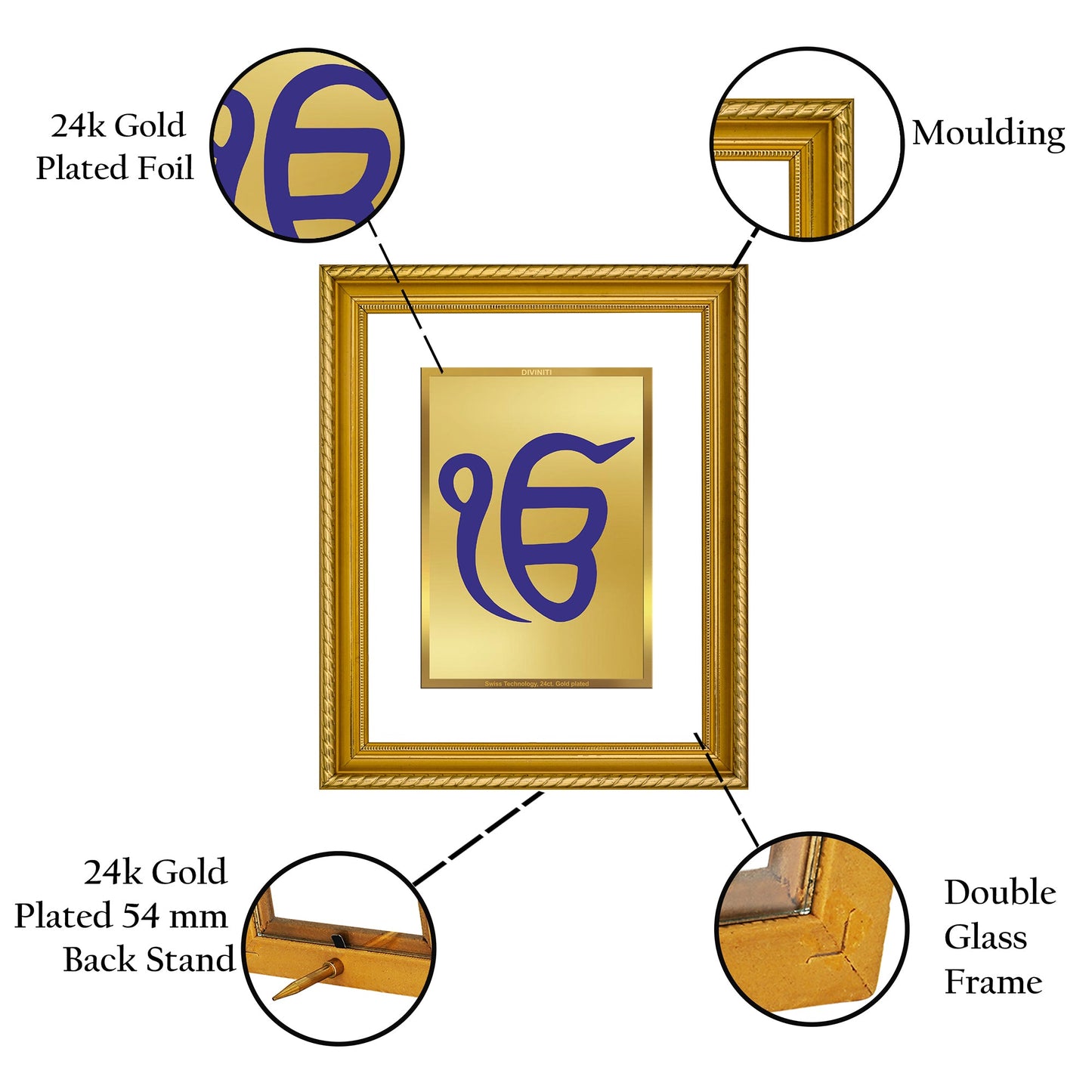 DIVINITI Ek Omkar Gold Plated Wall Photo Frame, Table Decor| DG Frame 056 Size 3 and 24K Gold Plated Foil (32.5 CM X 25.5 CM)