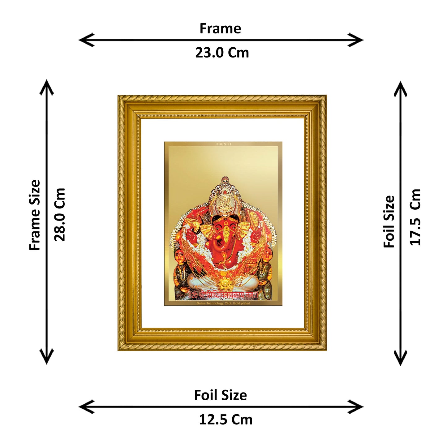 DIVINITI Siddhivinayak Gold Plated Wall Photo Frame, Table Decor| DG Frame 056 Size 2.5 and 24K Gold Plated Foil (28 CM X 23 CM)