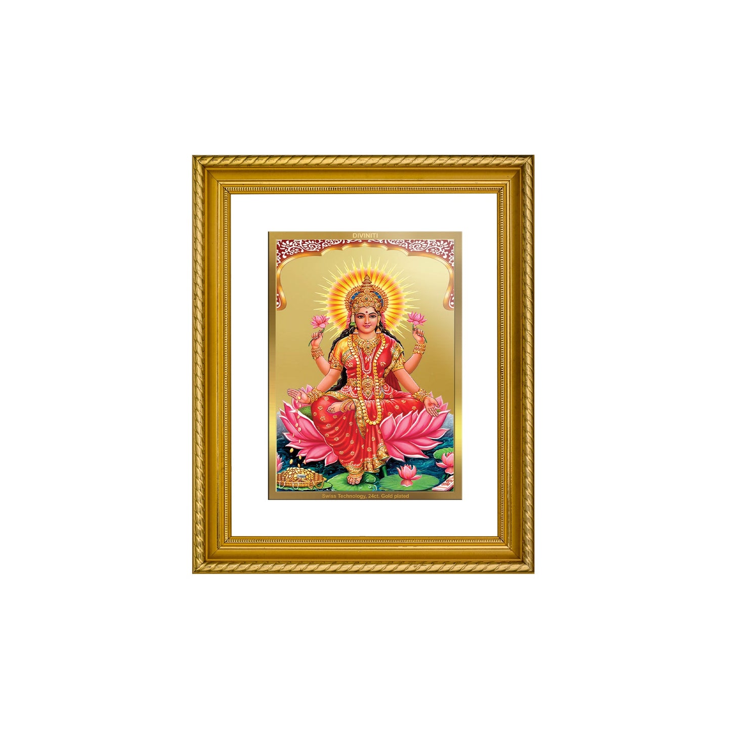 DIVINITI Lakshmi Ji Gold Plated Wall Photo Frame, Table Decor| DG Frame 056 Size 2.5 and 24K Gold Plated Foil (28 CM X 23 CM)