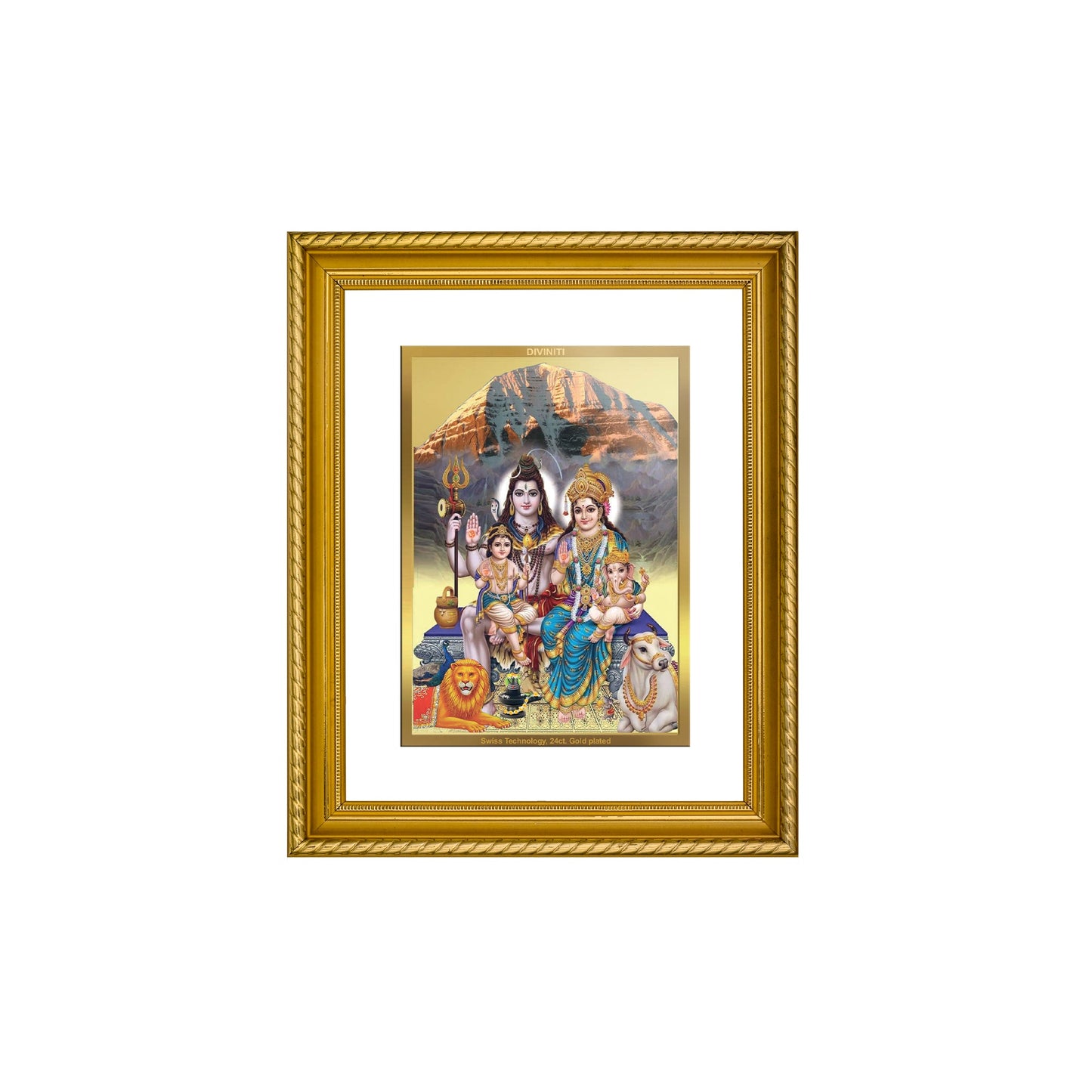 DIVINITI Shiv Parivar Gold Plated Wall Photo Frame, Table Decor| DG Frame 056 Size 2.5 and 24K Gold Plated Foil (28 CM X 23 CM)