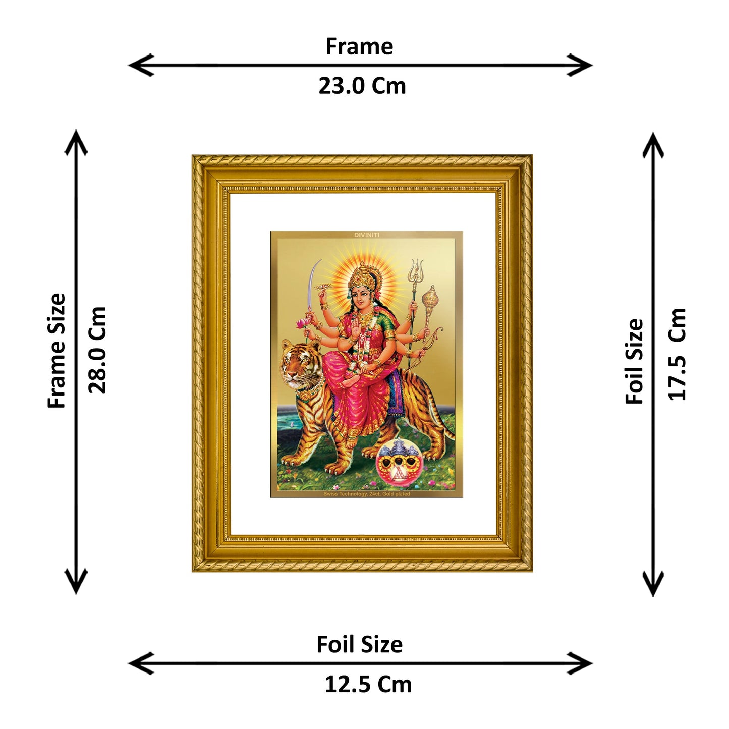 DIVINITI Durga Gold Plated Wall Photo Frame, Table Decor| DG Frame 056 Size 2.5 and 24K Gold Plated Foil (28 CM X 23 CM)