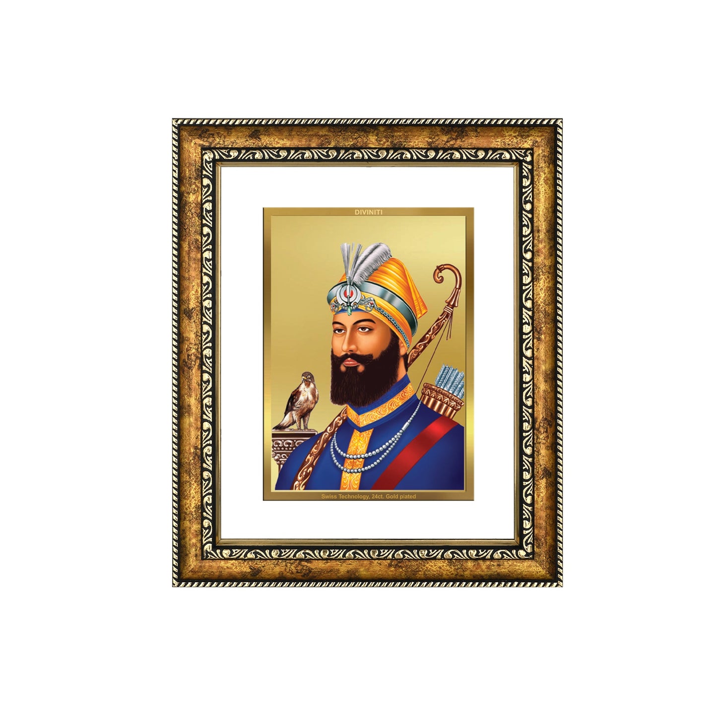 DIVINITI Guru Gobind Singh Gold Plated Wall Photo Frame, Table Decor| DG Frame 113 Size 3 and 24K Gold Plated Foil (33.3 CM X 26 CM)