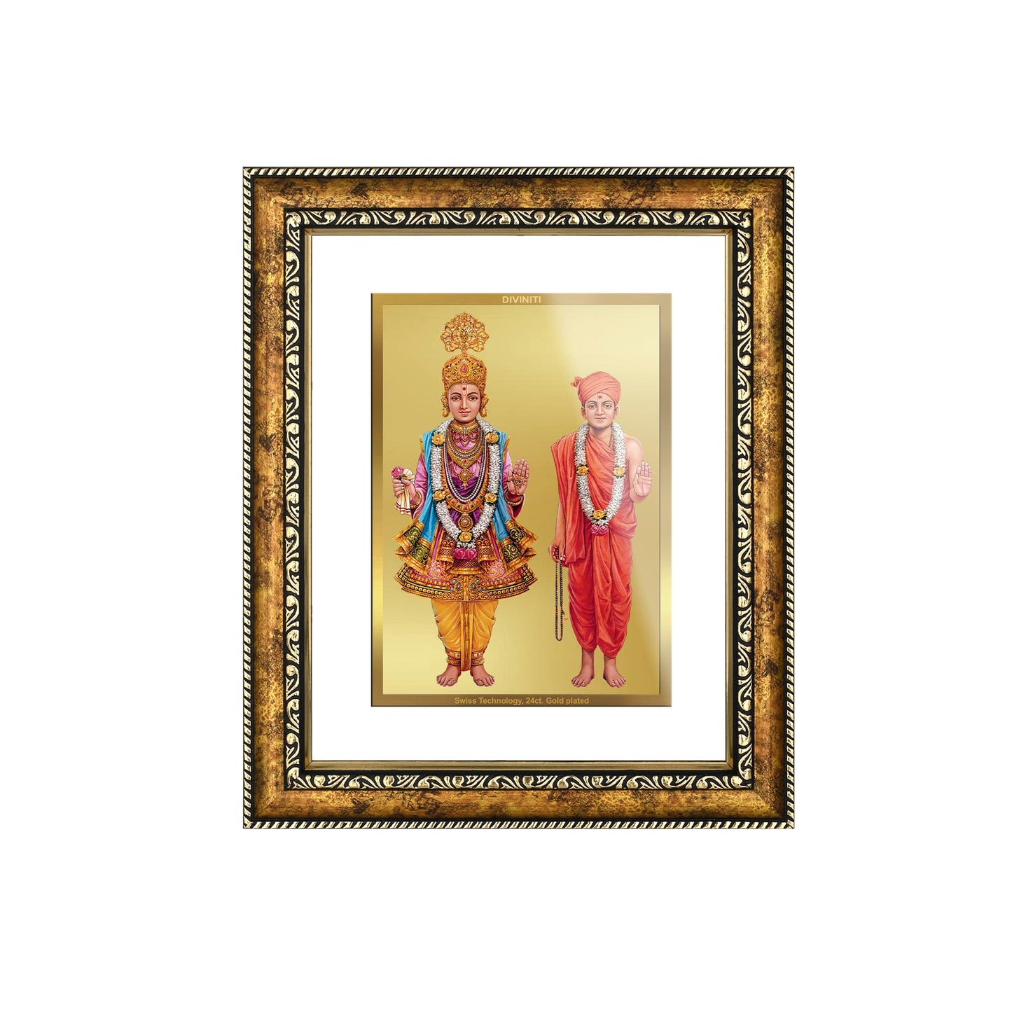 DIVINITI Swaminarayan Gold Plated Wall Photo Frame, Table Decor| DG Frame 113 Size 3 and 24K Gold Plated Foil (33.3 CM X 26 CM)