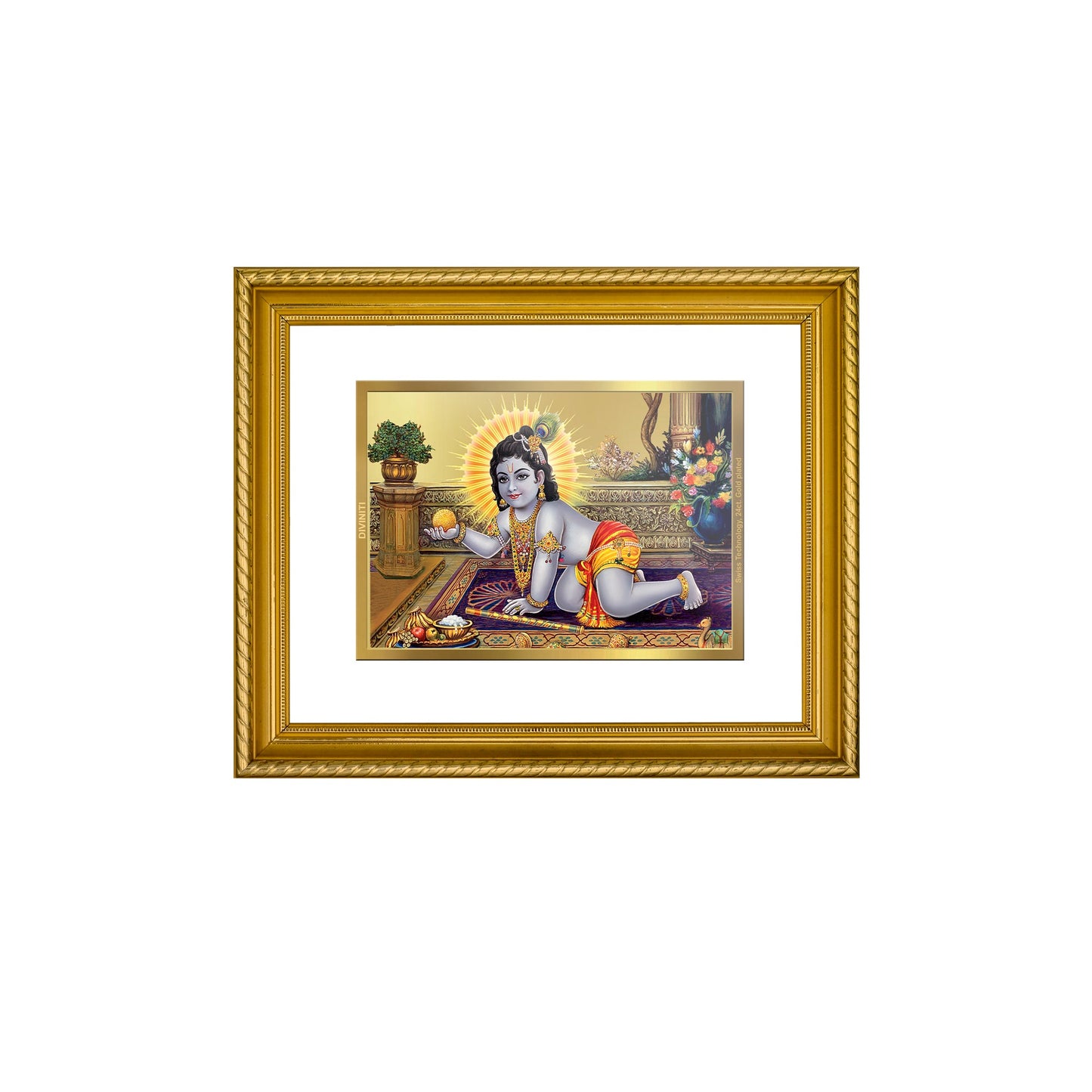 DIVINITI Laddu Gopal Gold Plated Wall Photo Frame, Table Decor| DG Frame 056 Size 2.5 and 24K Gold Plated Foil (28 CM X 23 CM)