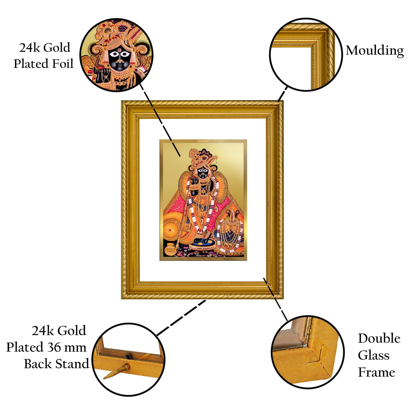 DIVINITI Bankey Bihari Gold Plated Wall Photo Frame, Table Decor| DG Frame 056 Size 2.5 and 24K Gold Plated Foil (28 CM X 23 CM)