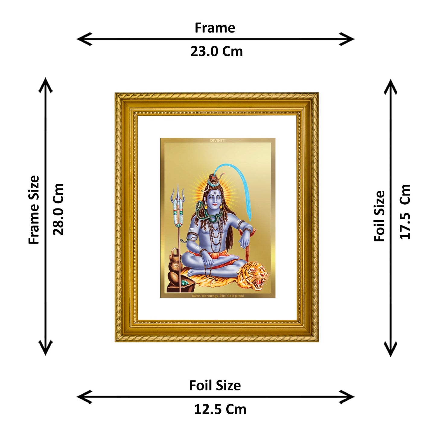 DIVINITI Shiva Gold Plated Wall Photo Frame, Table Decor| DG Frame 056 Size 2.5 and 24K Gold Plated Foil (28 CM X 23 CM)