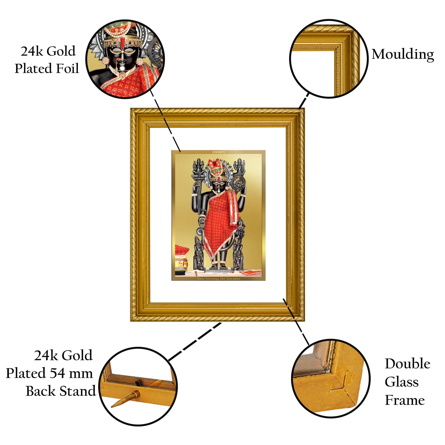 DIVINITI Dwarkadhish Gold Plated Wall Photo Frame, Table Decor| DG Frame 056 Size 2.5 and 24K Gold Plated Foil (28 CM X 23 CM)