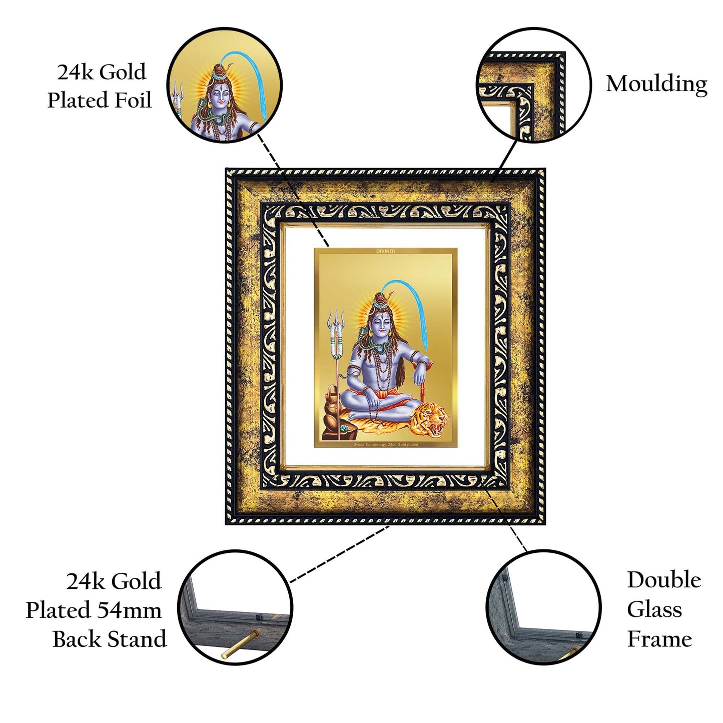 DIVINITI Shiva Gold Plated Wall Photo Frame, Table Decor| DG Frame 113 Size 2 and 24K Gold Plated Foil (23.5 CM X 19.5 CM)