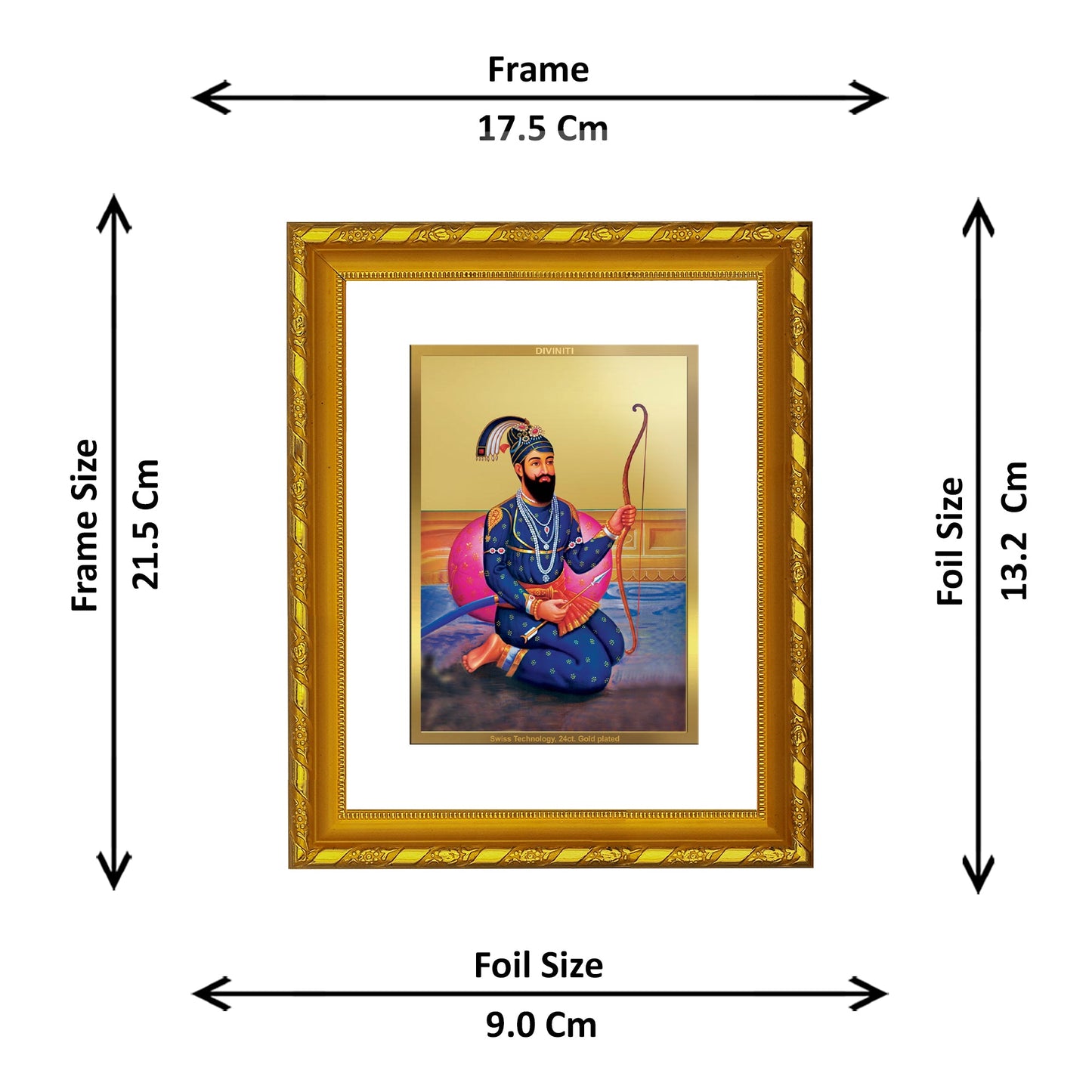 DIVINITI Guru Gobind Singh Gold Plated Wall Photo Frame, Table Décor| DG Frame 103 Size 2 and 24K Gold Plated Foil| Religious Photo Frame Idol, Gifts Items (21.5 X 17.5 CM)