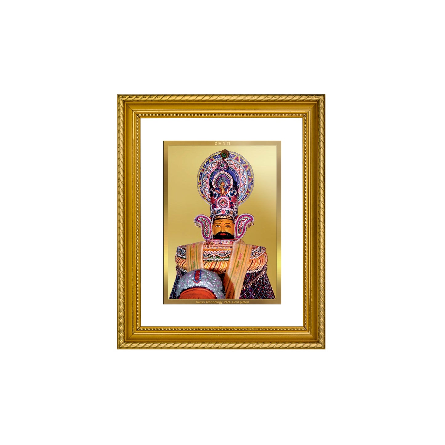 DIVINITI Khatu Shyam Gold Plated Wall Photo Frame, Table Decor| DG Frame 056 Size 2.5 and 24K Gold Plated Foil (28 CM X 23 CM)