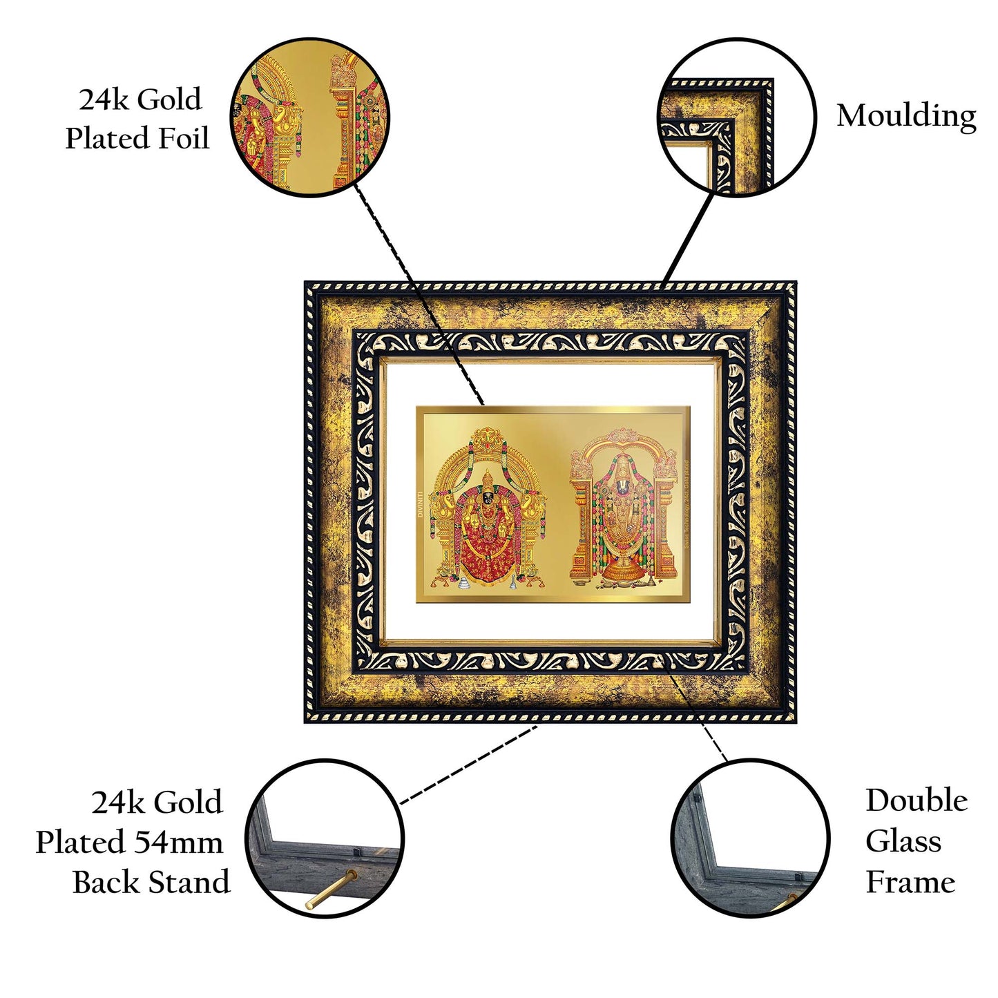 DIVINITI Padmavati & Balaji Gold Plated Wall Photo Frame, Table Decor| DG Frame 113 Size 1 and 24K Gold Plated Foil (17.5 CM X 16.5 CM)