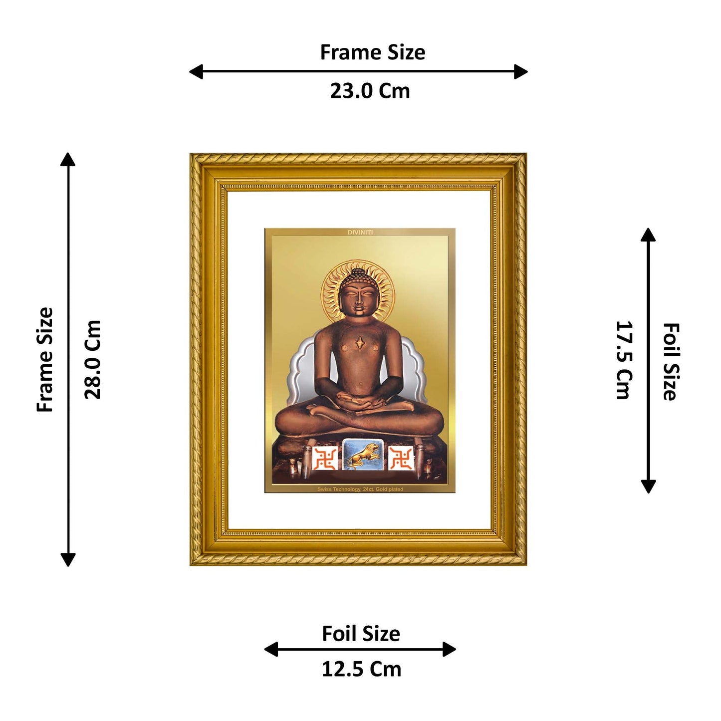 DIVINITI Mahavira Gold Plated Wall Photo Frame, Table Decor| DG Frame 056 Size 3 and 24K Gold Plated Foil (32.5 CM X 25.5 CM)