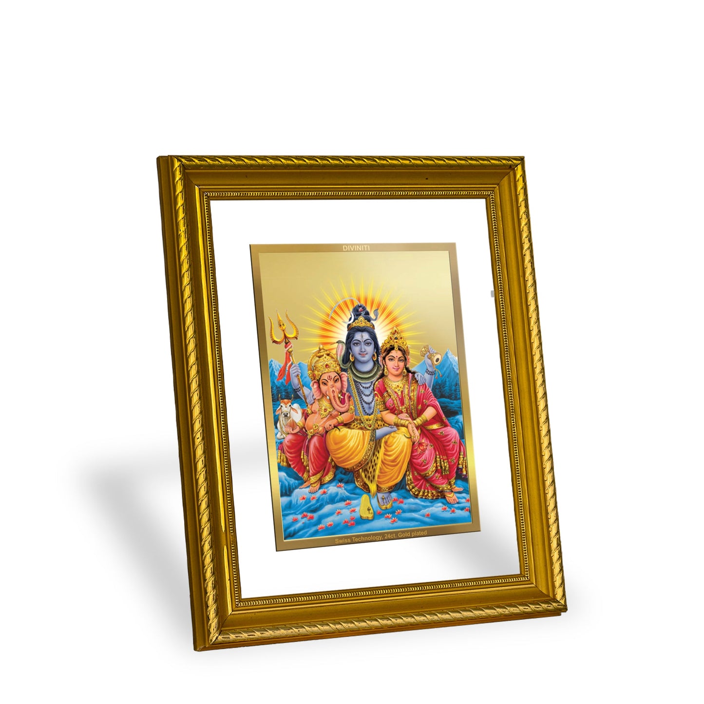 DIVINITI Shiva Parivar Gold Plated Wall Photo Frame, Table Decor| DG Frame 056 Size 2.5 and 24K Gold Plated Foil (28 CM X 23 CM)