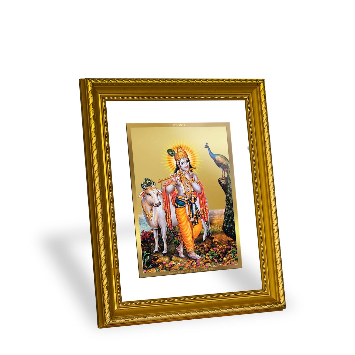 DIVINITI Lord Krishna Gold Plated Wall Photo Frame, Table Decor| DG Frame 056 Size 2.5 and 24K Gold Plated Foil (28 CM X 23 CM)