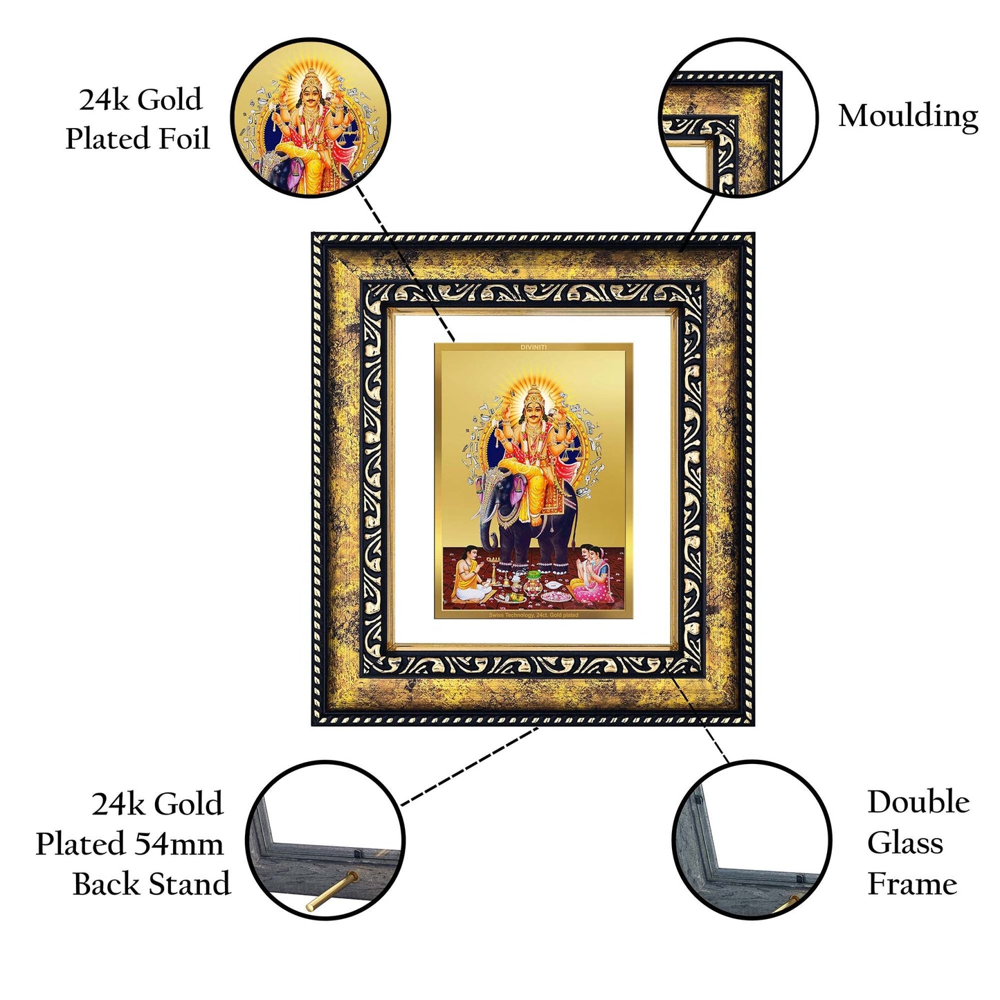 DIVINITI Vishwakarma Gold Plated Wall Photo Frame, Table Decor| DG Frame 113 Size 2 and 24K Gold Plated Foil (23.5 CM X 19.5 CM)