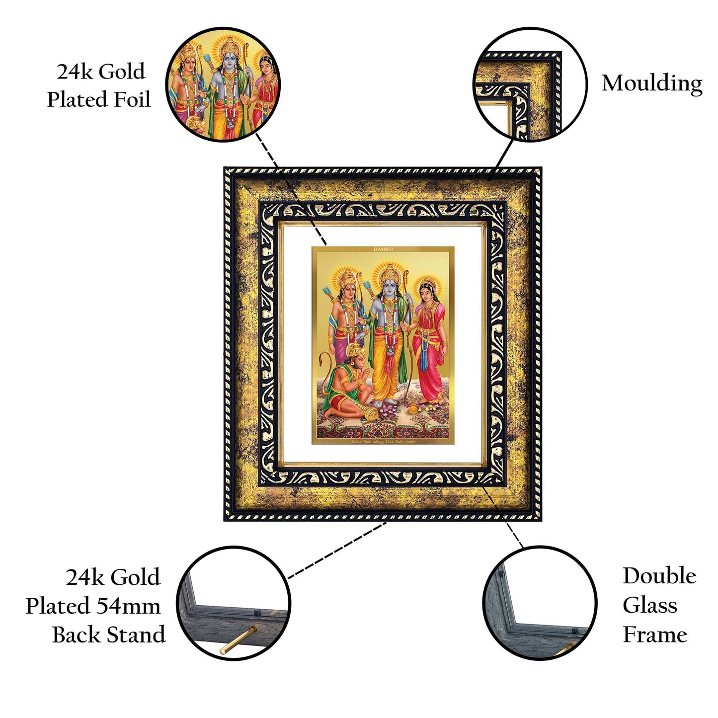 DIVINITI Ram Darbar Gold Plated Wall Photo Frame, Table Decor| DG Frame 113 Size 2 and 24K Gold Plated Foil (23.5 CM X 19.5 CM)