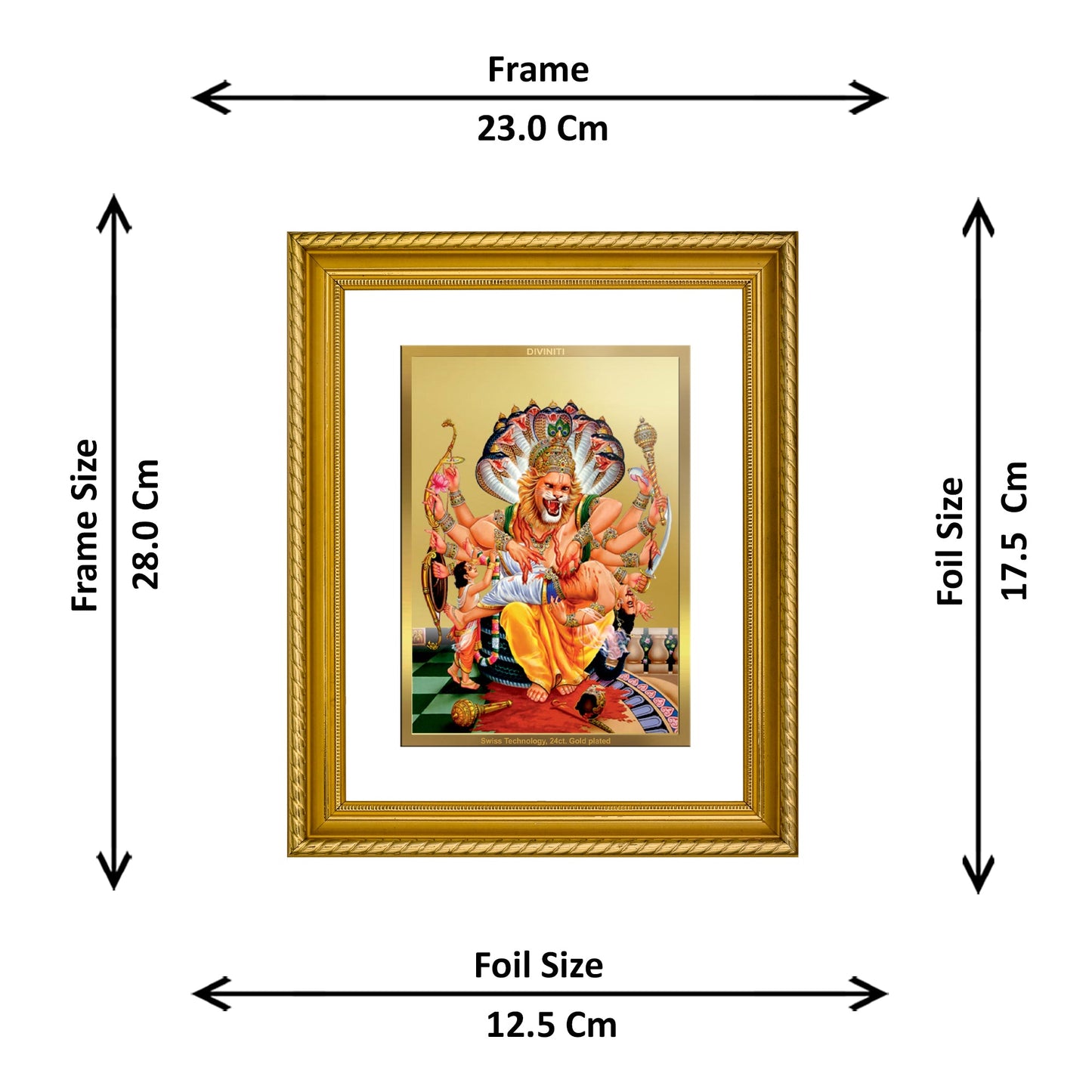 DIVINITI Narasimha Gold Plated Wall Photo Frame, Table Decor| DG Frame 056 Size 2.5 and 24K Gold Plated Foil (28 CM X 23 CM)