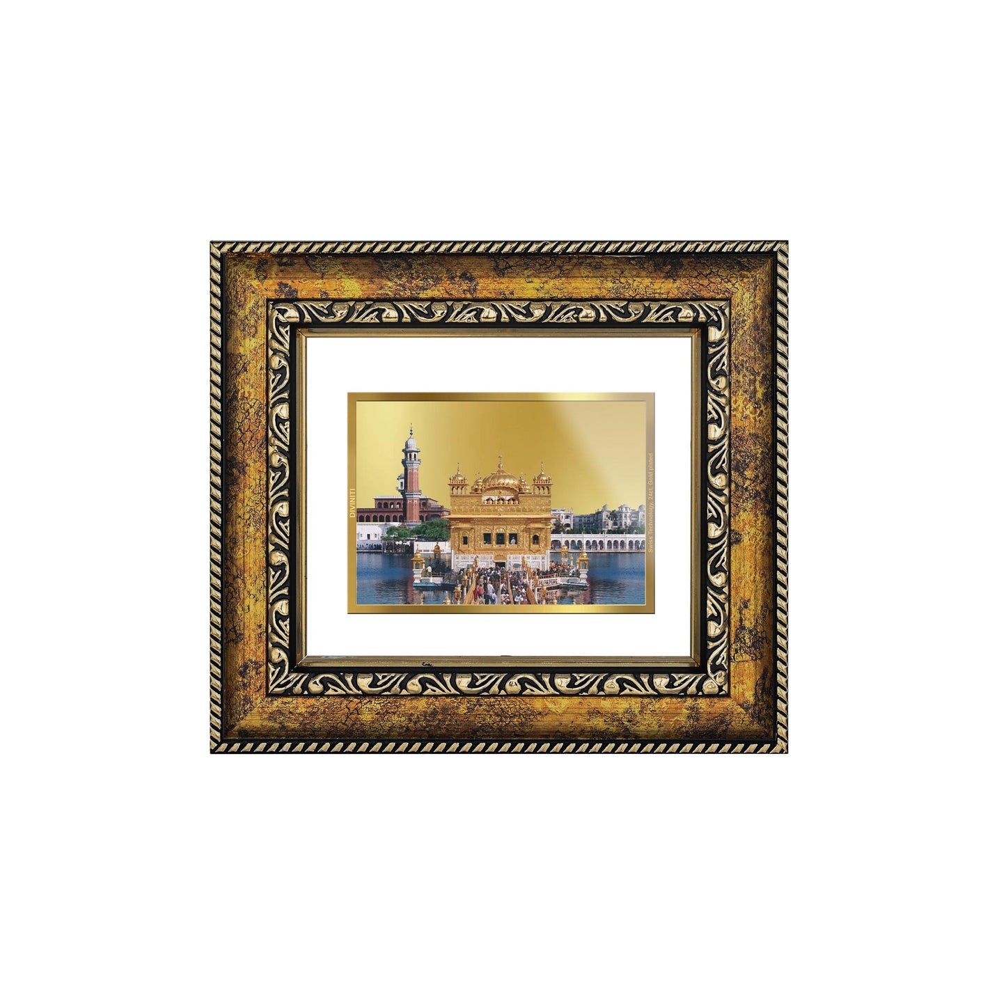 DIVINITI Golden Temple Gold Plated Wall Photo Frame, Table Decor| DG Frame 113 Size 1 and 24K Gold Plated Foil (17.5 CM X 16.5 CM)