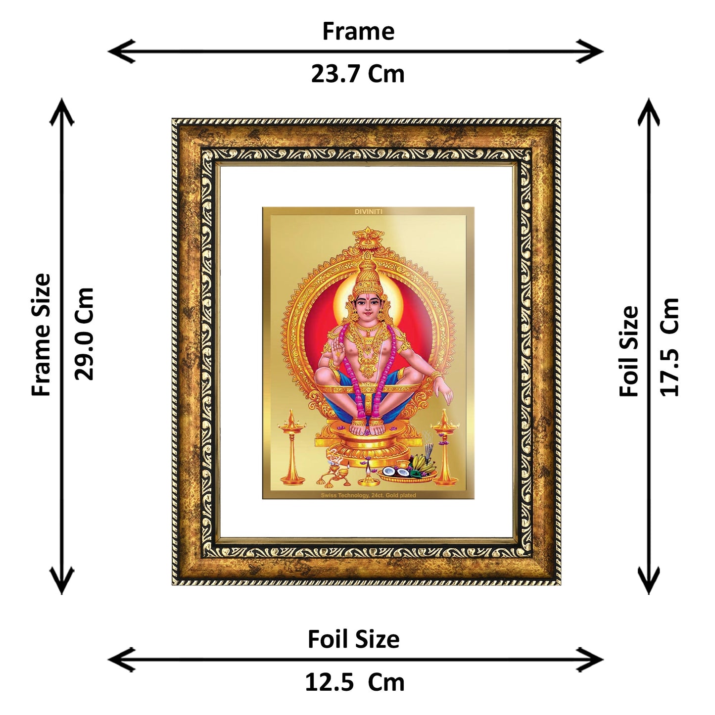 DIVINITI Ayyapan-2 Gold Plated Wall Photo Frame, Table Decor| DG Frame 113 Size 2.5 and 24K Gold Plated Foil (29 CM X 23.7 CM)