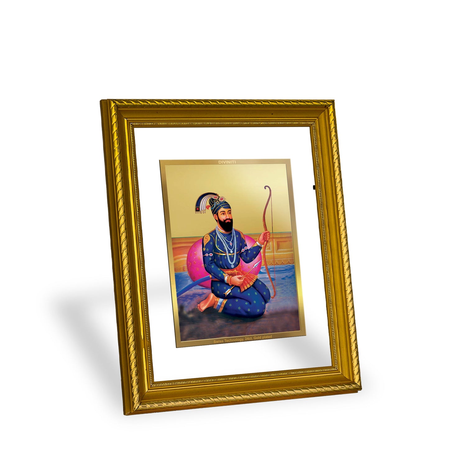 DIVINITI Guru Gobind Singh Gold Plated Wall Photo Frame, Table Decor| DG Frame 056 Size 2.5 and 24K Gold Plated Foil| Religious Photo Frame Idol, Gifts Items (28 CM X 23 CM)