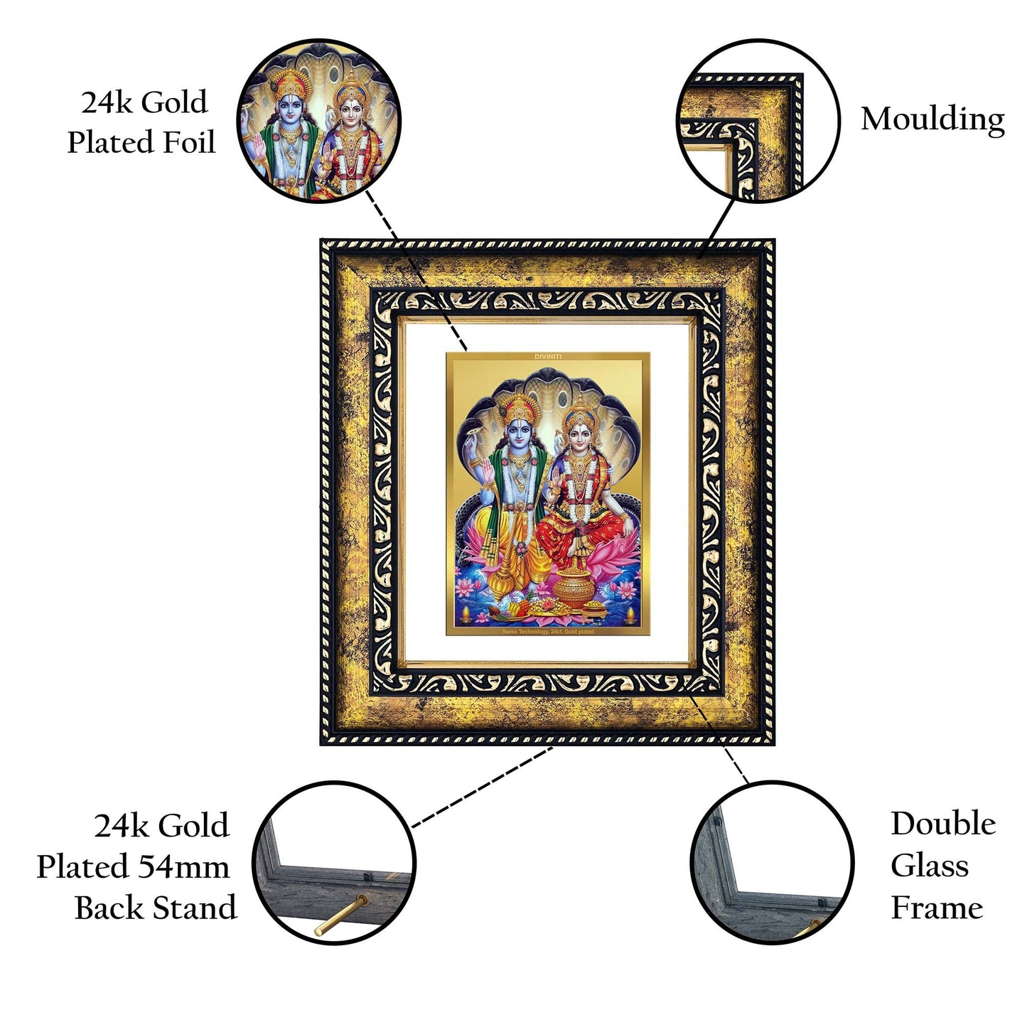 DIVINITI Vishnu Lakshmi Gold Plated Wall Photo Frame, Table Decor| DG Frame 113 Size 2 and 24K Gold Plated Foil (23.5 CM X 19.5 CM)