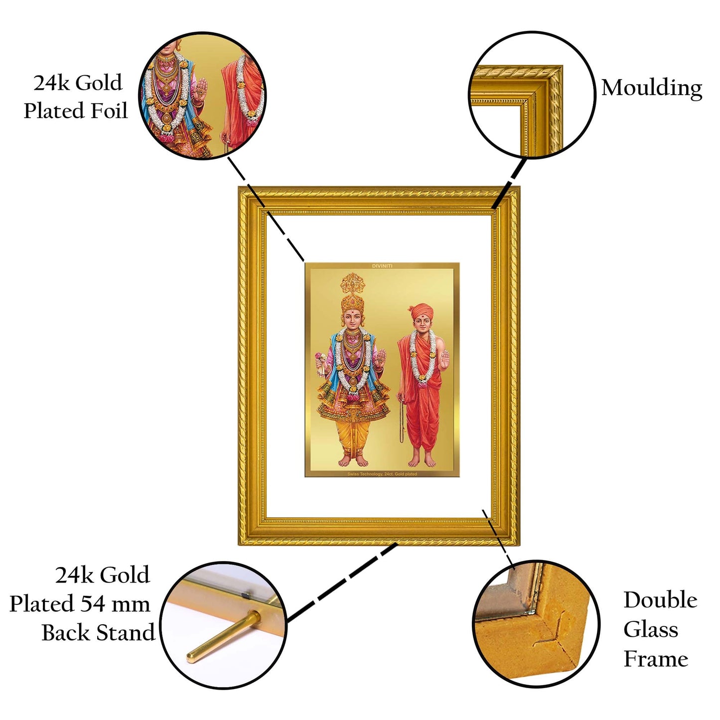 DIVINITI Swaminarayan Gold Plated Wall Photo Frame, Table Decor| DG Frame 113 Size 2 and 24K Gold Plated Foil (23.5 CM X 19.5 CM)