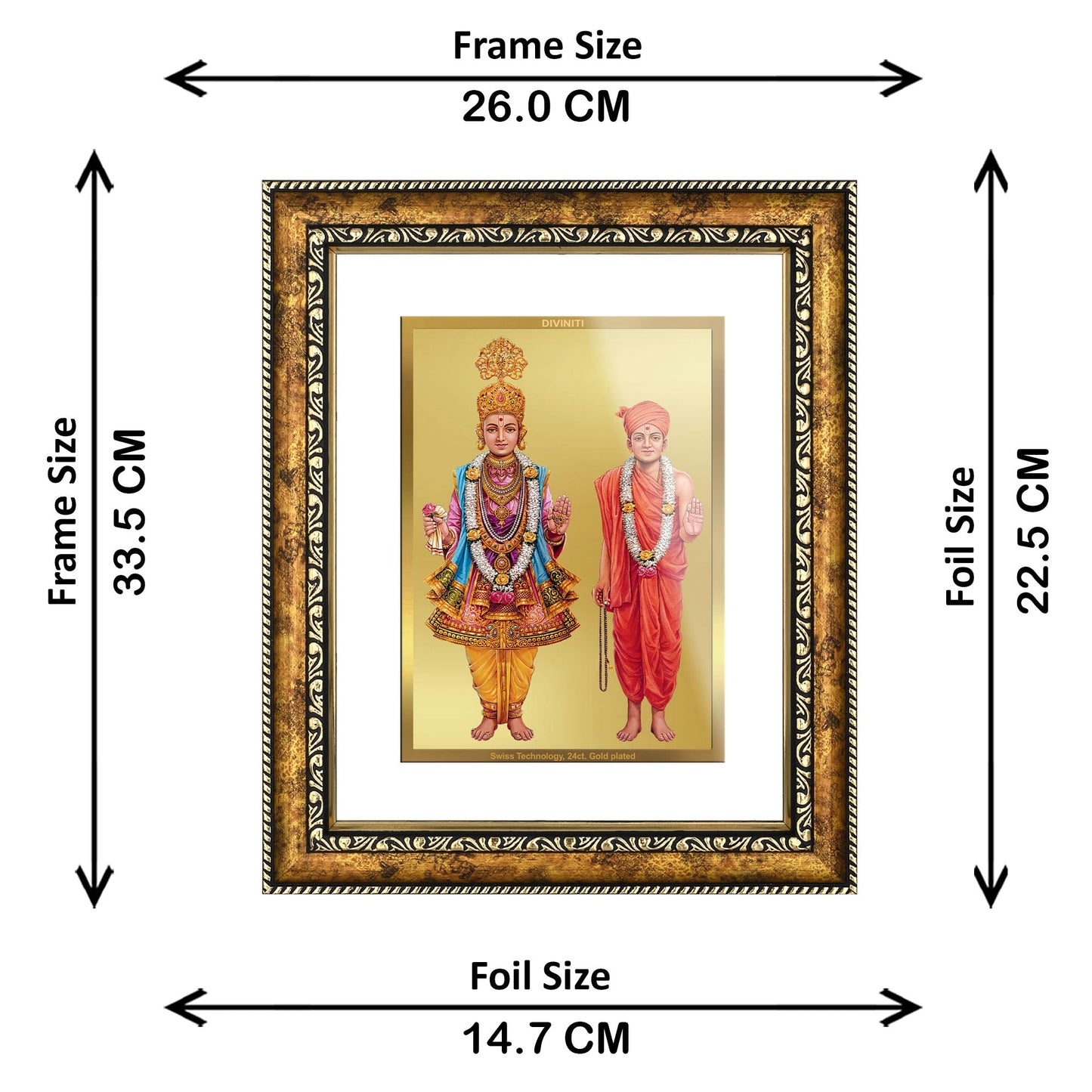 DIVINITI Swaminarayan Gold Plated Wall Photo Frame, Table Decor| DG Frame 113 Size 3 and 24K Gold Plated Foil (33.3 CM X 26 CM)