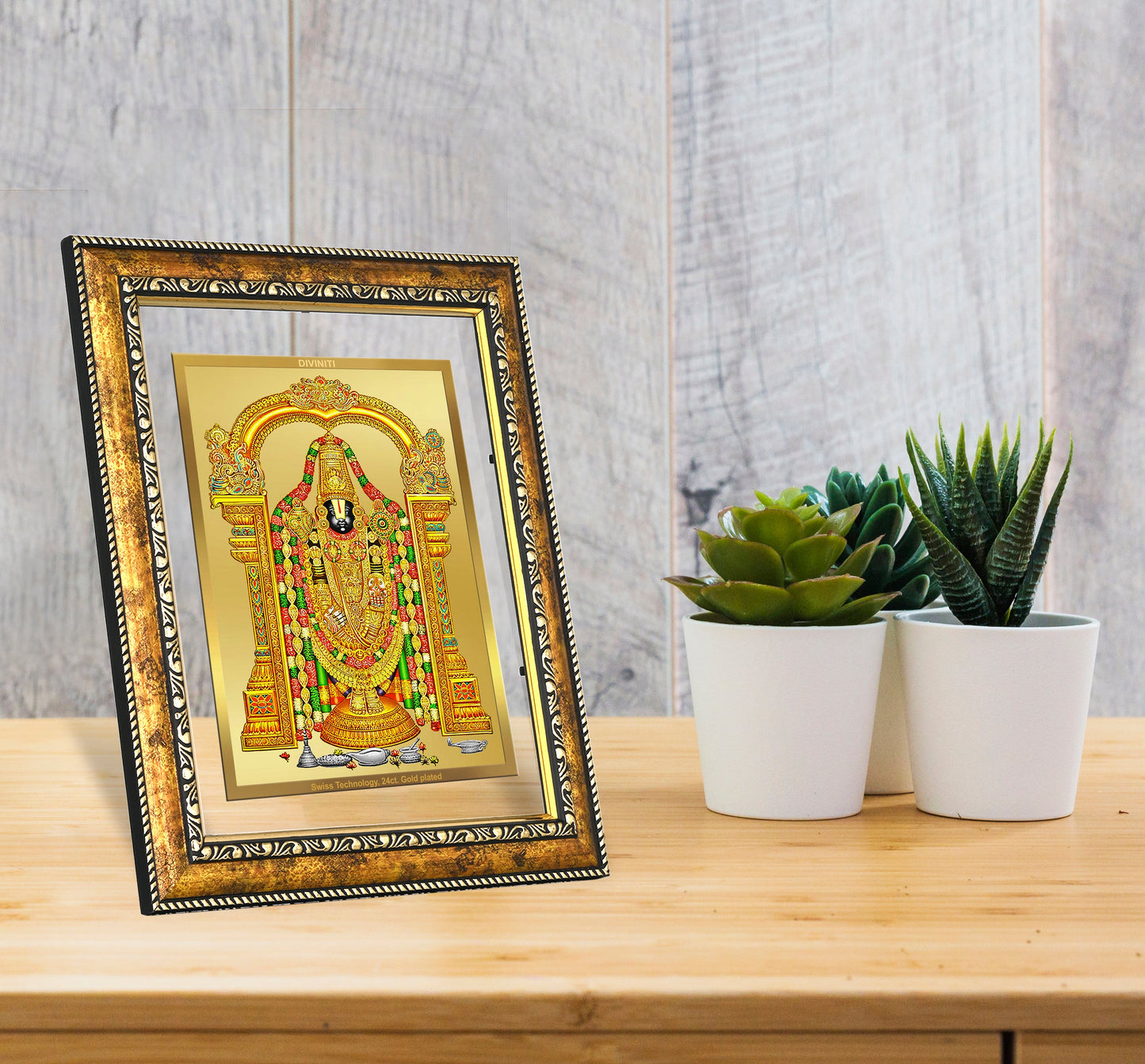 DIVINITI Tirupati Balaji Gold Plated Wall Photo Frame, Table Decor| DG Frame 113 Size 3 and 24K Gold Plated Foil (33.3 CM X 26 CM)