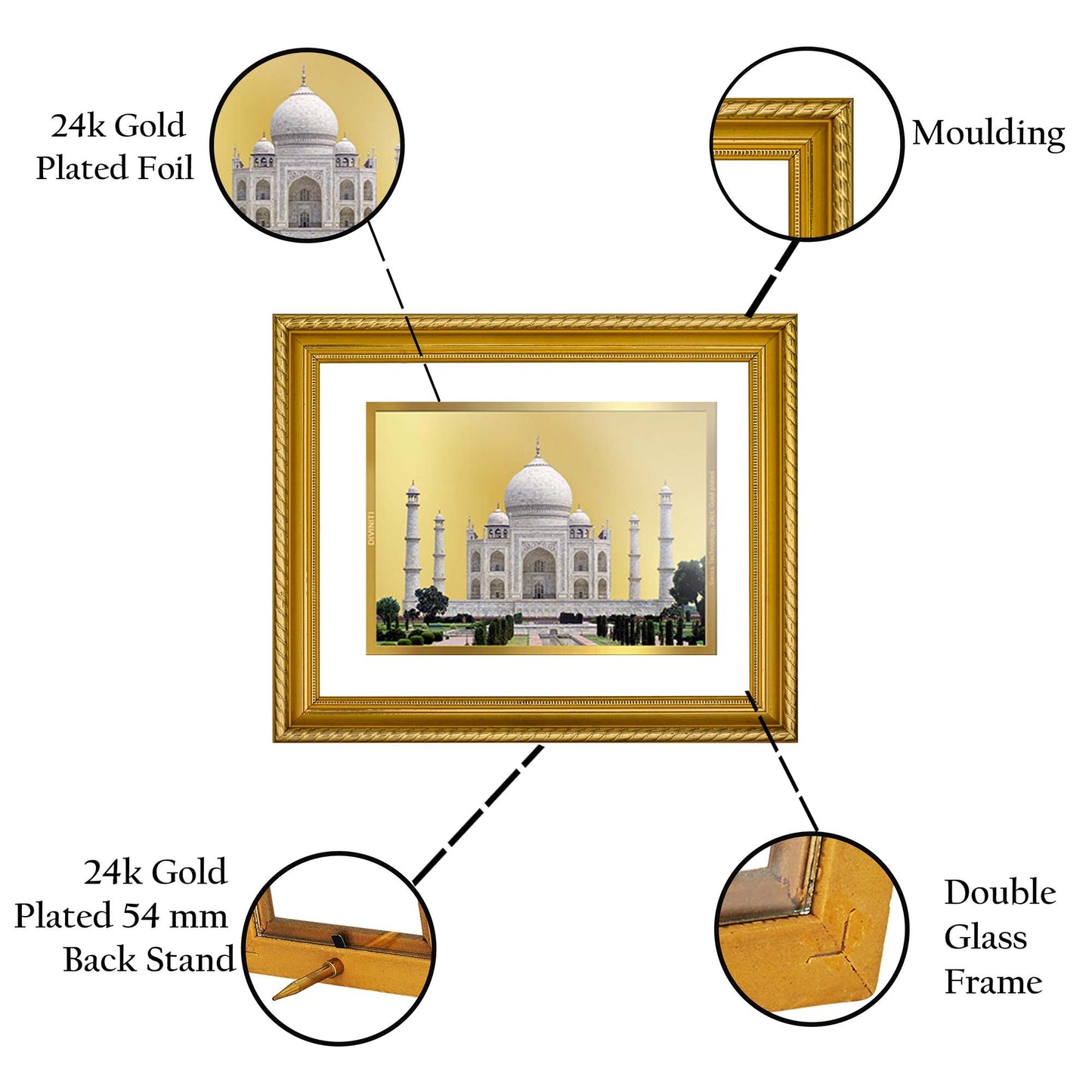 DIVINITI Taj Mahal Gold Plated Wall Photo Frame, Table Decor| DG Frame 056 Size 3 and 24K Gold Plated Foil (32.5 CM X 25.5 CM)