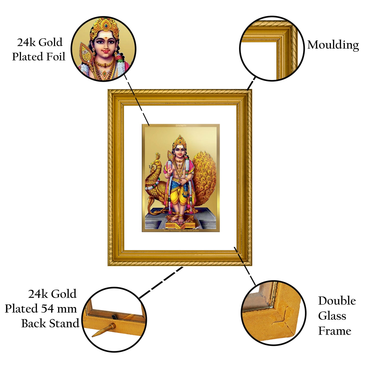 DIVINITI Karthikey Gold Plated Wall Photo Frame, Table Decor| DG Frame 056 Size 2.5 and 24K Gold Plated Foil (28 CM X 23 CM)