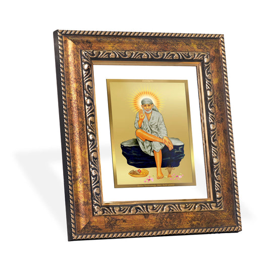 DIVINITI Sai Baba Gold Plated Wall Photo Frame, Table Decor| DG Frame 113 Size 1 and 24K Gold Plated Foil (17.5 CM X 16.5 CM)