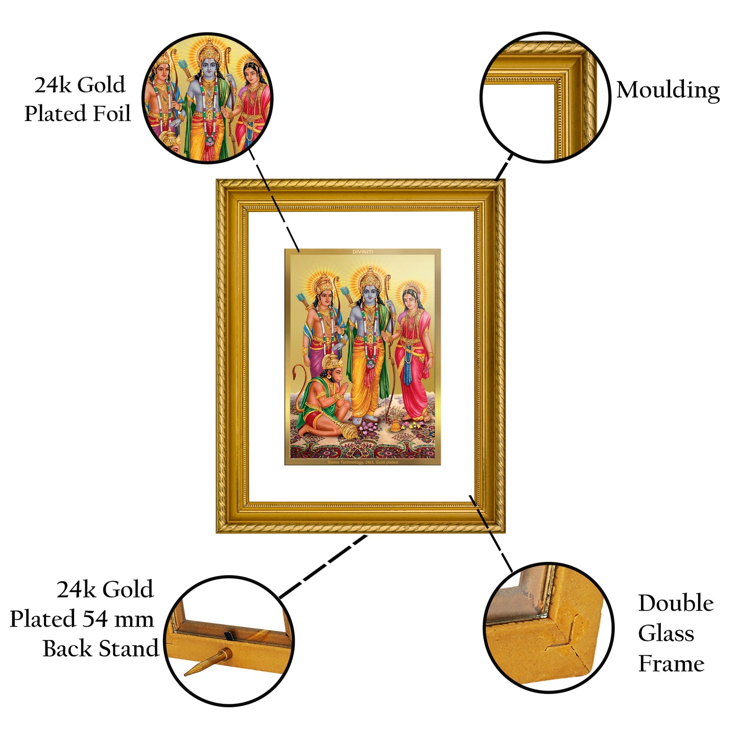 DIVINITI Ram Darbar Gold Plated Wall Photo Frame, Table Decor| DG Frame 056 Size 2.5 and 24K Gold Plated Foil (28 CM X 23 CM)