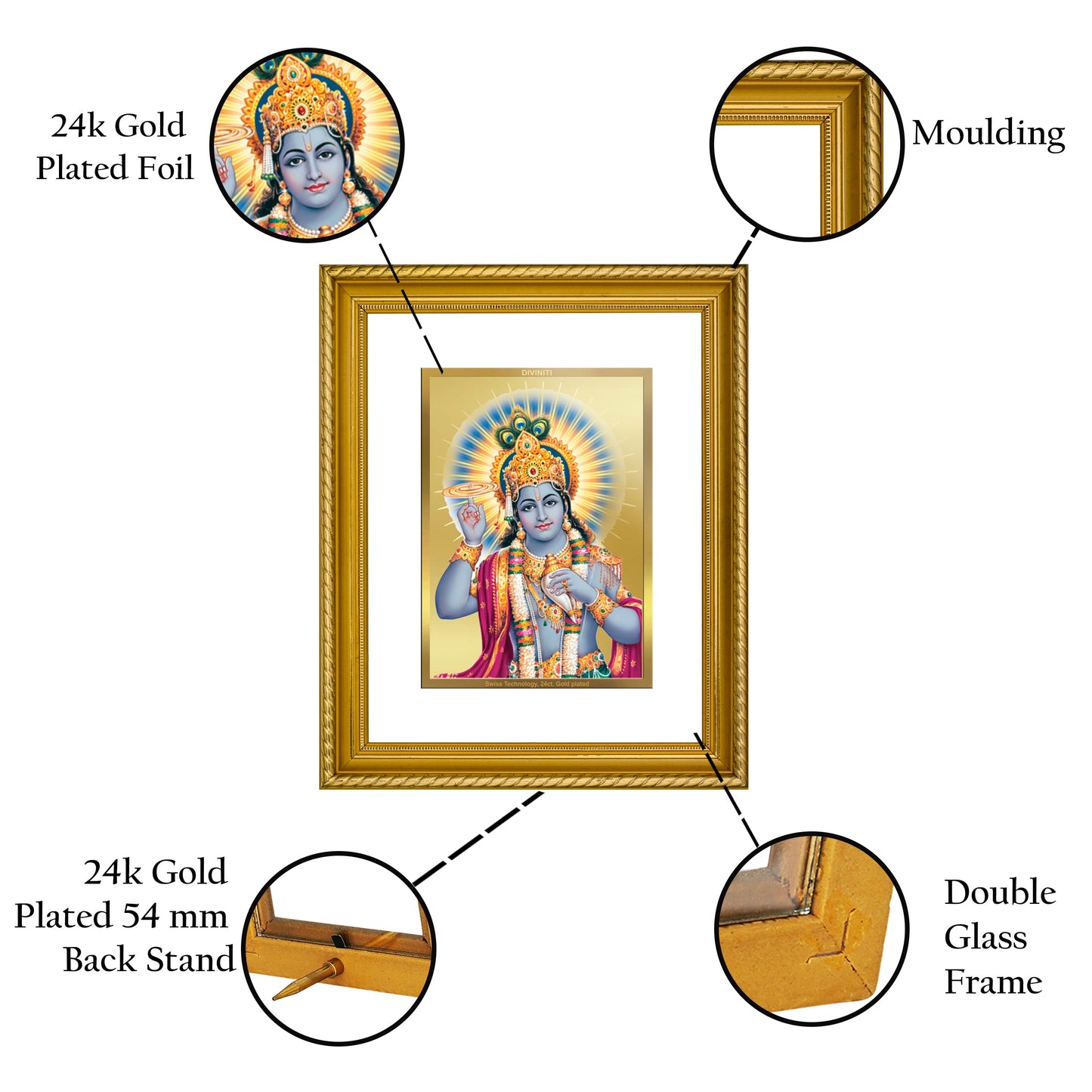 DIVINITI Vishnu Gold Plated Wall Photo Frame, Table Decor| DG Frame 056 Size 2.5 and 24K Gold Plated Foil (28 CM X 23 CM)