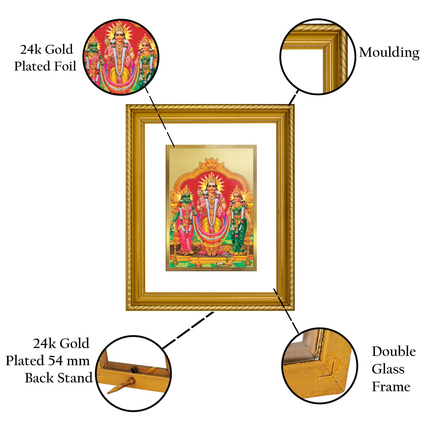 DIVINITI Murugan Valli Gold Plated Wall Photo Frame, Table Decor| DG Frame 056 Size 2.5 and 24K Gold Plated Foil (28 CM X 23 CM)