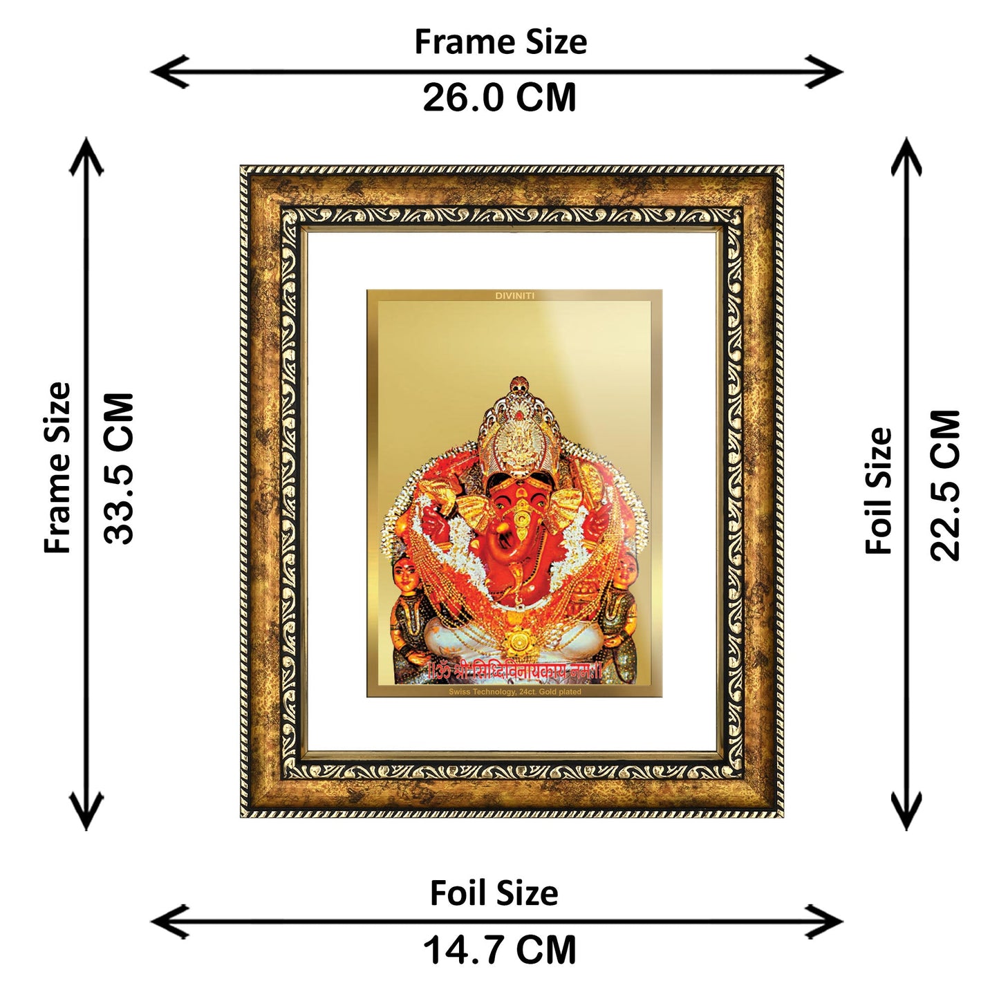 DIVINITI Siddhivinayak Gold Plated Wall Photo Frame, Table Decor| DG Frame 113 Size 3 and 24K Gold Plated Foil (33.3 CM X 26 CM)