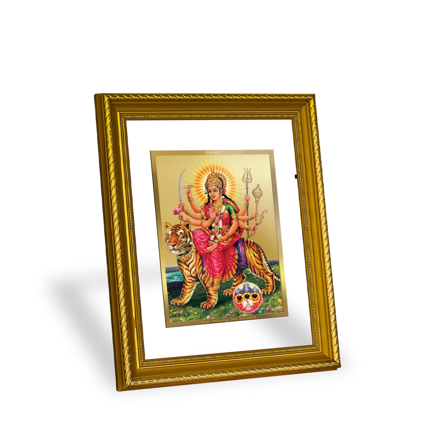 DIVINITI Durga Gold Plated Wall Photo Frame, Table Decor| DG Frame 056 Size 2.5 and 24K Gold Plated Foil (28 CM X 23 CM)