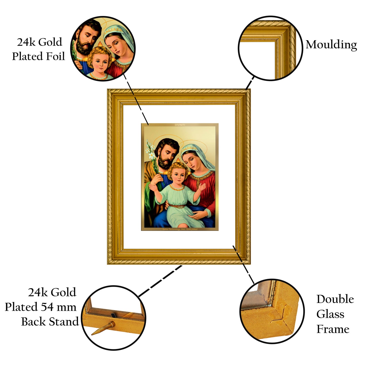 DIVINITI Holy Family Gold Plated Wall Photo Frame, Table Decor| DG Frame 056 Size 2.5 and 24K Gold Plated Foil (28 CM X 23 CM)