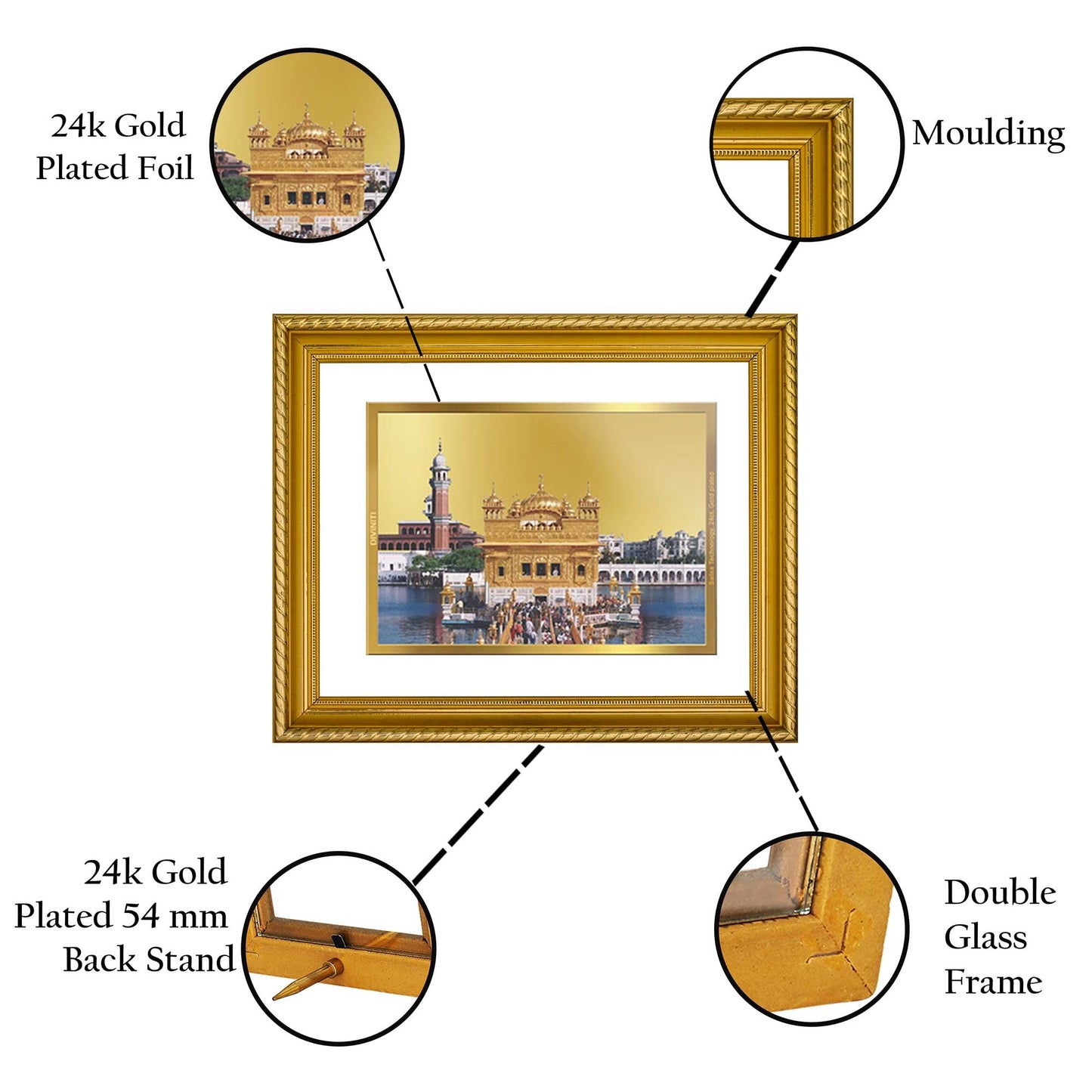 DIVINITI Golden Temple Gold Plated Wall Photo Frame, Table Decor| DG Frame 056 Size 3 and 24K Gold Plated Foil (32.5 CM X 25.5 CM)